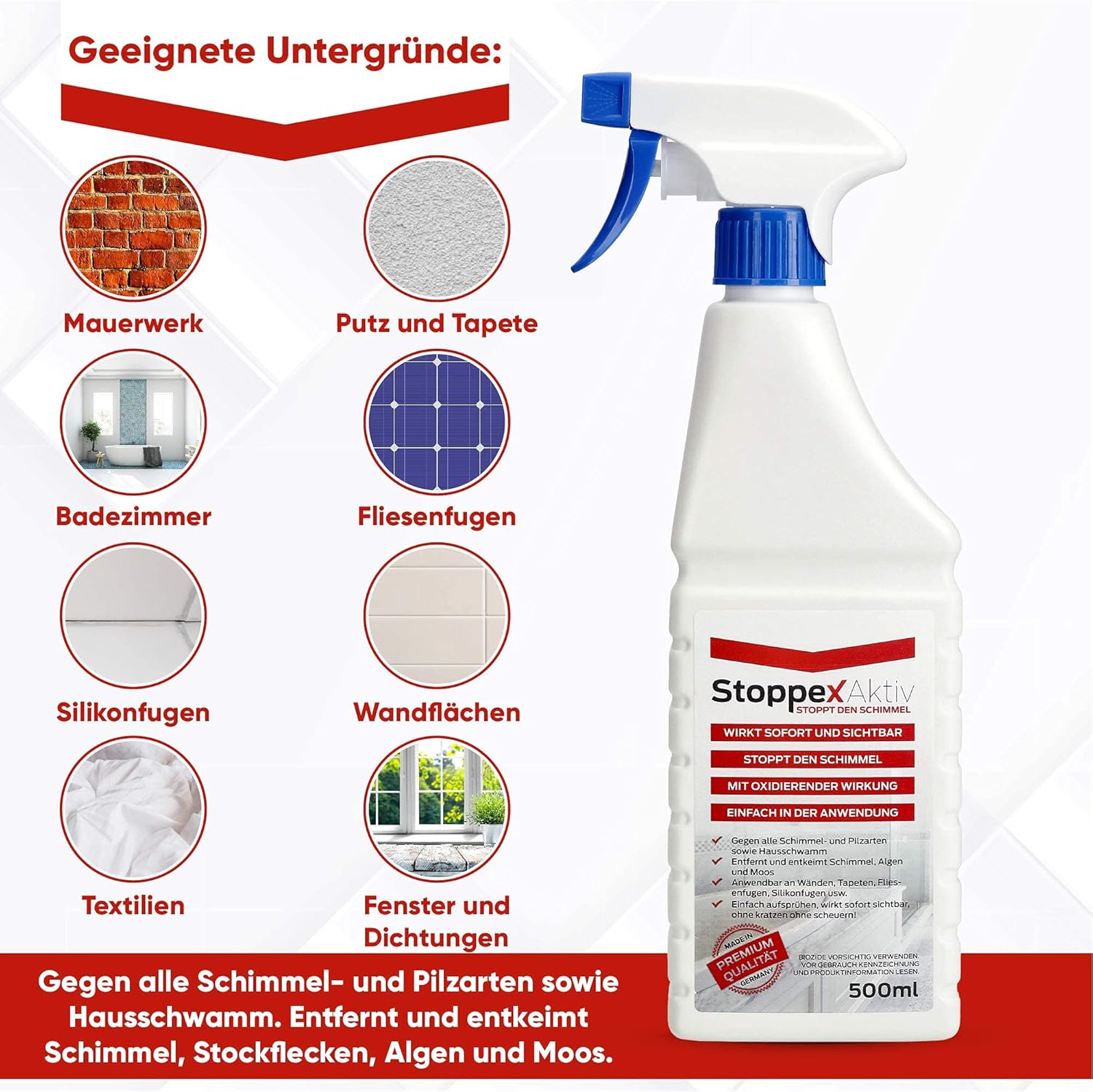 Professioneller Schimmelentferner gegen Schimmel, Stockflecken und Schimmel I chlorhaltiges Anti-Schimmel-Spray. – Bild 5