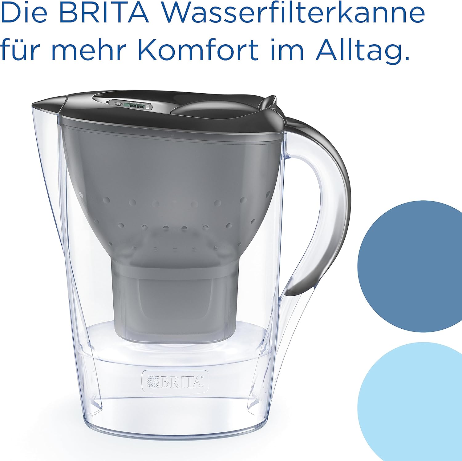 BRITA Marella Wasserfilterkanne Graphite (2,4 L) inkl. 3 x Maxtra Pro Pure Performance Kartuschen – kühlschrankgeeignete Filterkanne mit BRITA Memo, Klappdeckel, filtert Verunreinigungen – Bild 2