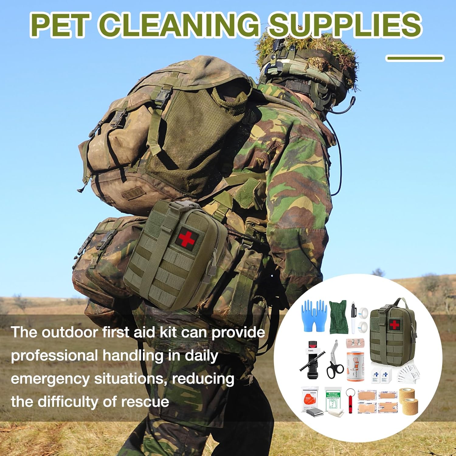 61-teiliges Outdoor-Erste-Hilfe-Set, Survival-Set, Erste-Hilfe-Set, Trauma-Erste-Hilfe-Tasche, Erste-Hilfe-Set Militär, Notfall-Trauma-Überlebensausrüstung, für Camping, Wandern, Radfahren, Klettern und Reisen – Bild 5