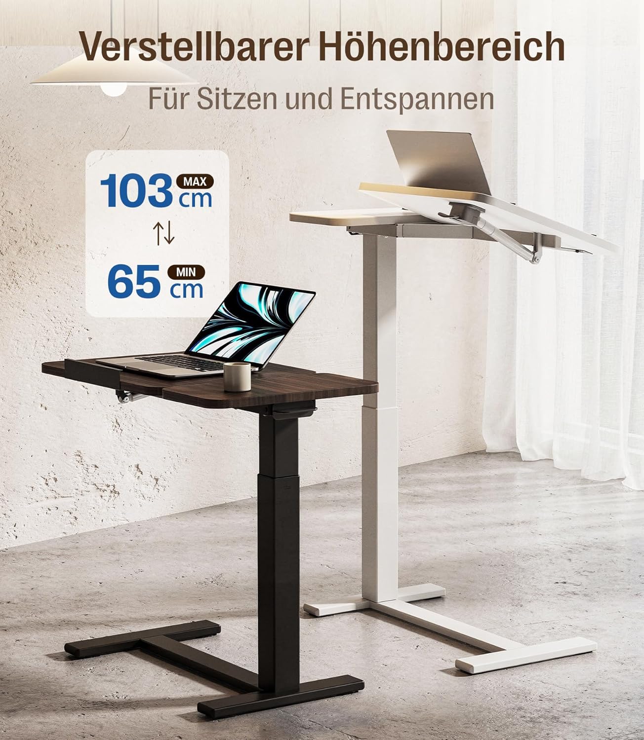 MAIDeSITe Beistelltisch mit Rollen, C-förmiger höhenverstellbarer Betttisch, 70 x 40 cm Stehtisch, mobiler Laptoptisch mit geteilter Tischplatte und verdeckten Rollen – Fit Dual – Bild 6