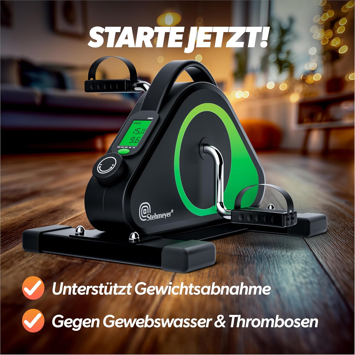 STEHMEYER Pedaltrainer für Senioren, Mini-Heimtrainer, Tischfahrrad, extra leiser & gelenkschonender Arm- und Beintrainer mit Befestigungsgurt, Schreibtischfahrrad mit LCD-Display für Zuhause, Büro und Rehabilitation – Bild 6