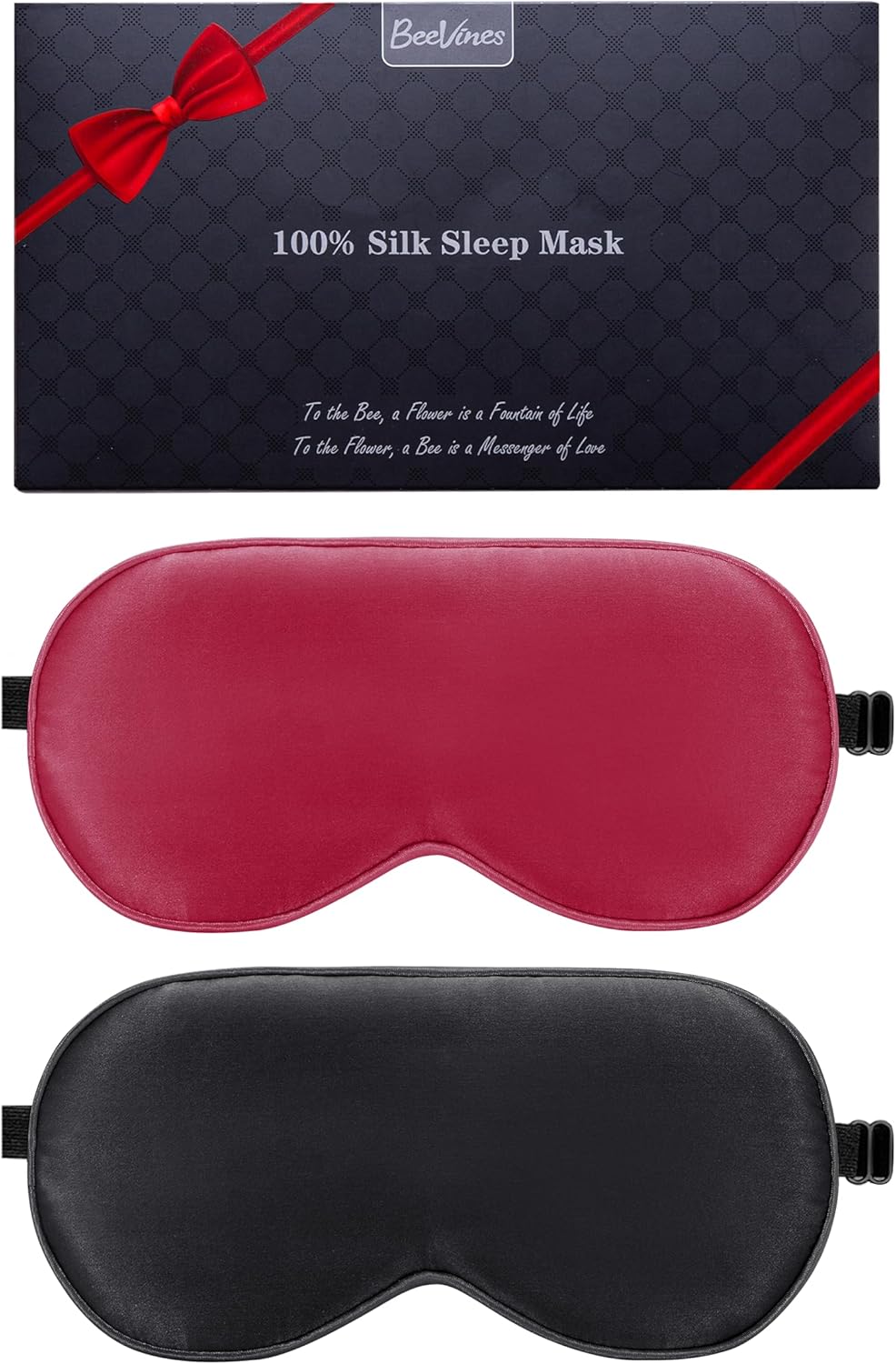 BeeVines Seidenschlafmaske für Seitenschläfer, 2er-Pack, Augenmaske aus 100 % reiner natürlicher Maulbeerseide für Männer und Frauen, 100 % lichtblockierende Schlafmaske mit verstellbarem Gummiband für Reisen