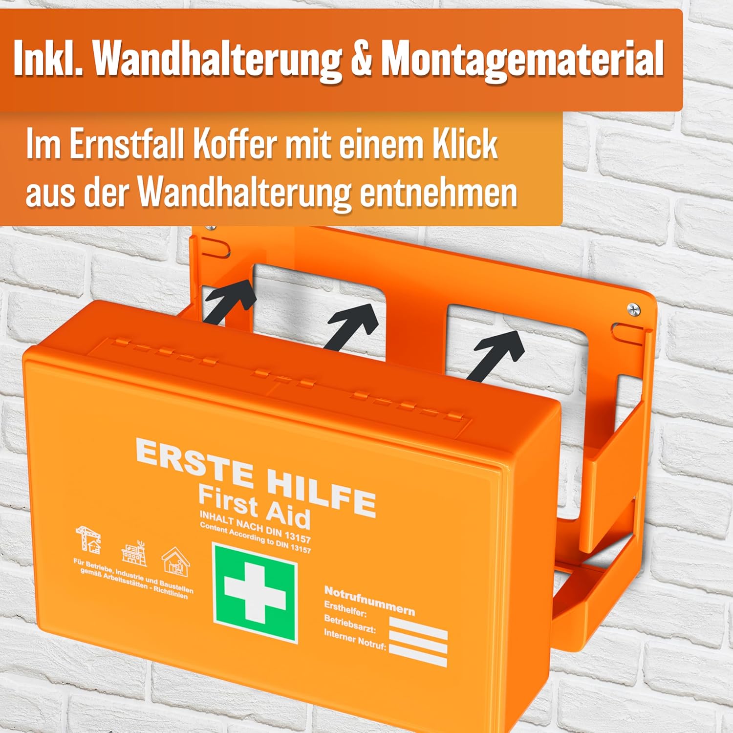 HELDENWERK Erste-Hilfe-Kasten Version 2026 (DIN 13157:2021) inklusive Wandhalterung & 5 x Aufkleber | Erste-Hilfe-Koffer für Büro, Haushalt & Gastronomie – Einsatz-Erste-Hilfe-Kasten gefüllt, Sanitätskasten – Bild 4