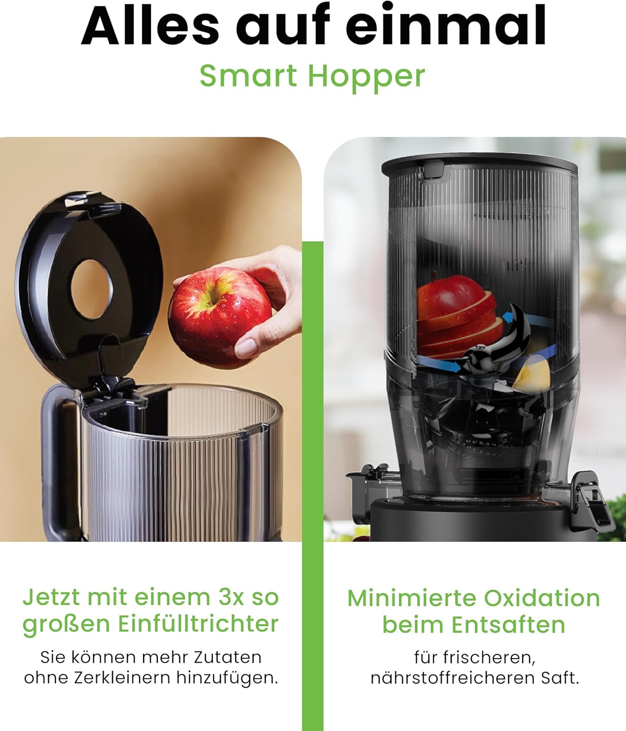 Hurom Slow Juicer | Entsafter für Gemüse und Obst | H320N | Elektrische Kaltpresse | Leiser Motor | Leicht zu reinigen mit großem Behälter und Siebfilter 2 L | 200 Watt | BPA-frei | Dunkelgrün – Bild 5