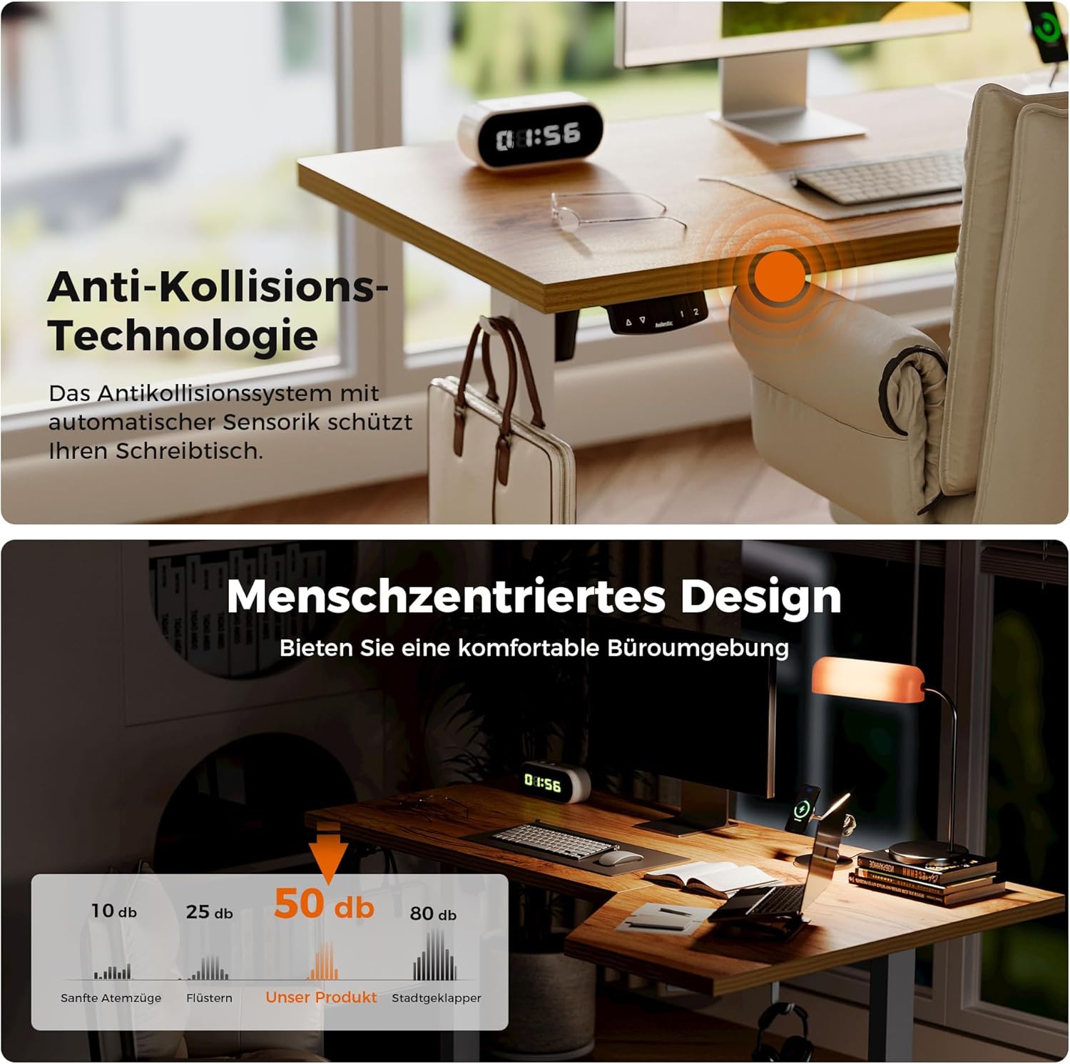 Agilestic Elektrischer Stehschreibtisch, L-förmiger 150 cm höhenverstellbarer Schreibtisch, Sitz- und Stehtisch für das Heimbüro, ergonomischer anhebbarer Computertisch mit Spleißbrett, Hellbraun – Bild 5