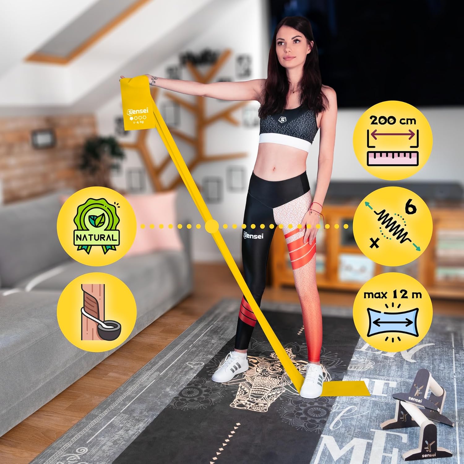 SENSEI® Gymnastikbänder & Fitnessbänder (200 cm) – Extra lange Widerstandsbänder aus 100 % Naturlatex – Ideal für Physiotherapie, Pilates, Yoga & Krafttraining – Inklusive E-Book – Bild 3
