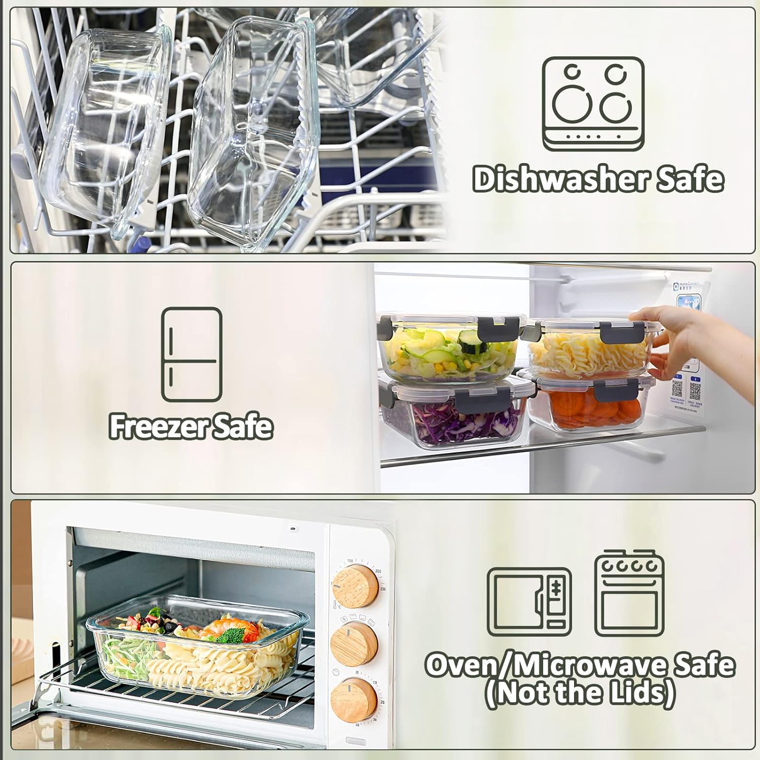 MCIRCO 20-teiliges Frischhaltedosen-Set aus Glas, 10 Behälter, 10 transparente Deckel, spülmaschinen-, mikrowellen- und gefriergeeignet, auslaufsicher, BPA-frei – Bild 4
