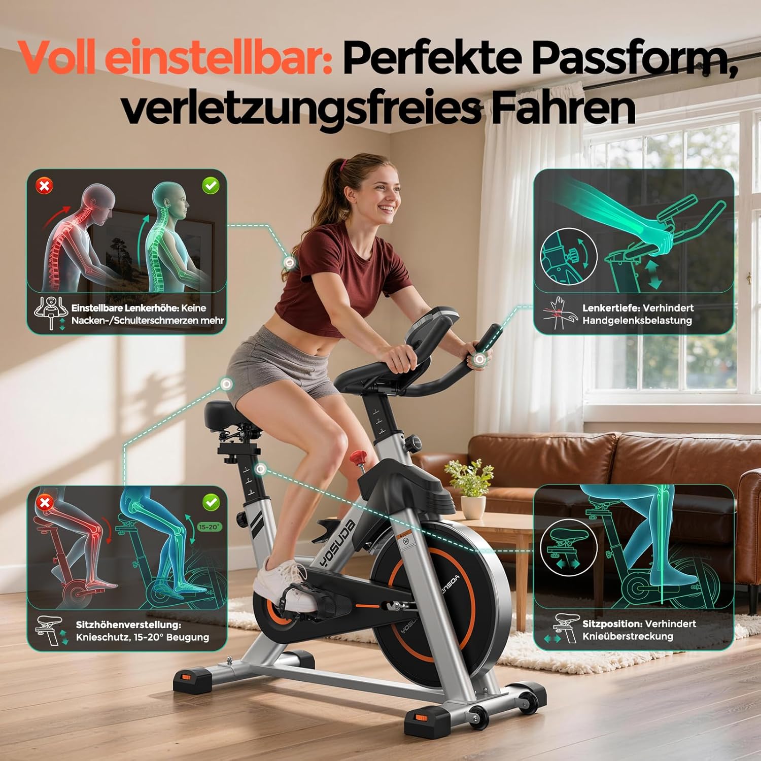 【2026 Aktualisiert】YOSUDA Heimtrainer Fahrrad, Leises Hometrainer Fahrrad mit einstellbarem magnetischem Widerstand, LED-Monitor, Tablet-Halter, Spining Bike Inndoor für Kardiotraining zu Hause – Bild 3
