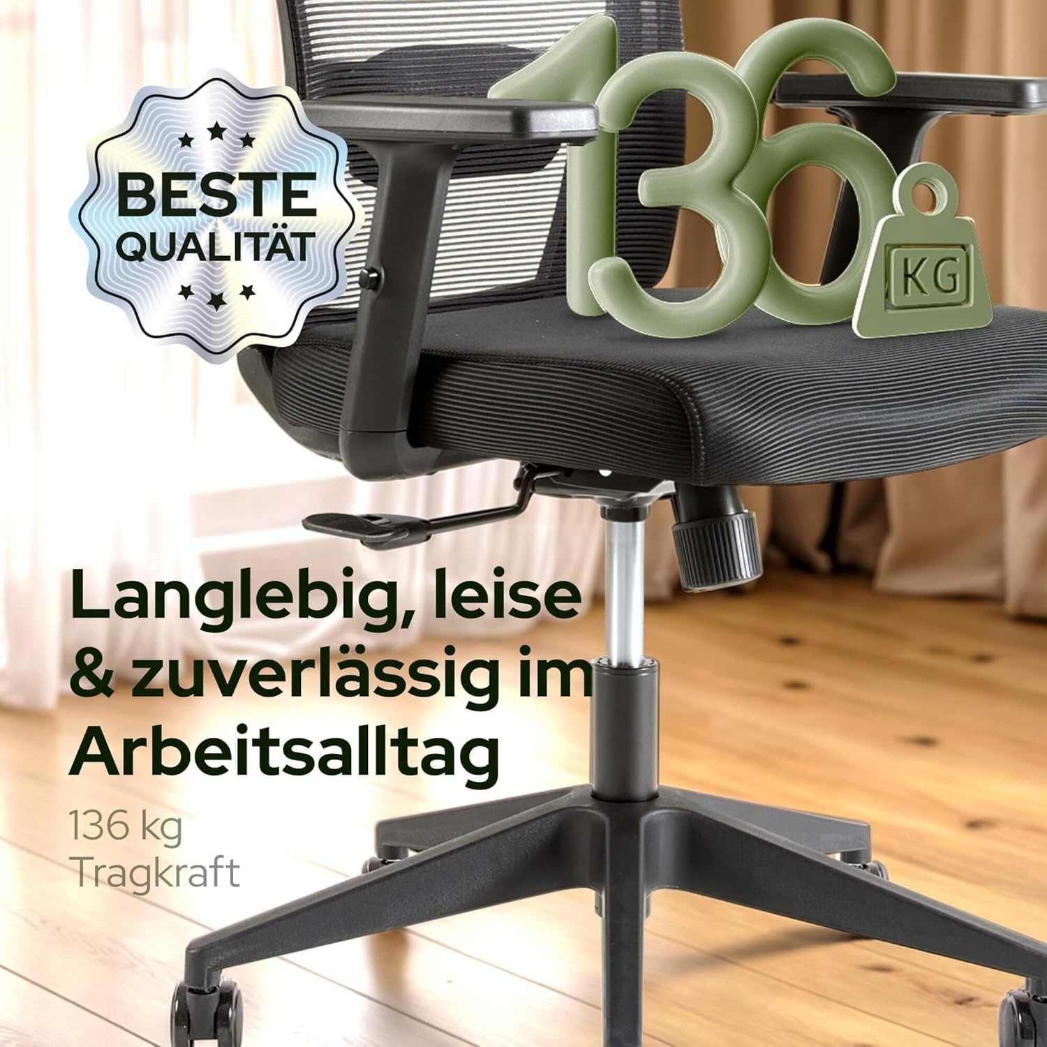 Arebos Ergonomischer Bürostuhl, Schreibtischstuhl mit verstellbarer Kopfstütze, Armlehnen, Lordosenstütze, Drehstuhl, Wippfunktion, Netz-Chefsessel, rückenschonend, Bürostuhl 136 kg – Bild 9