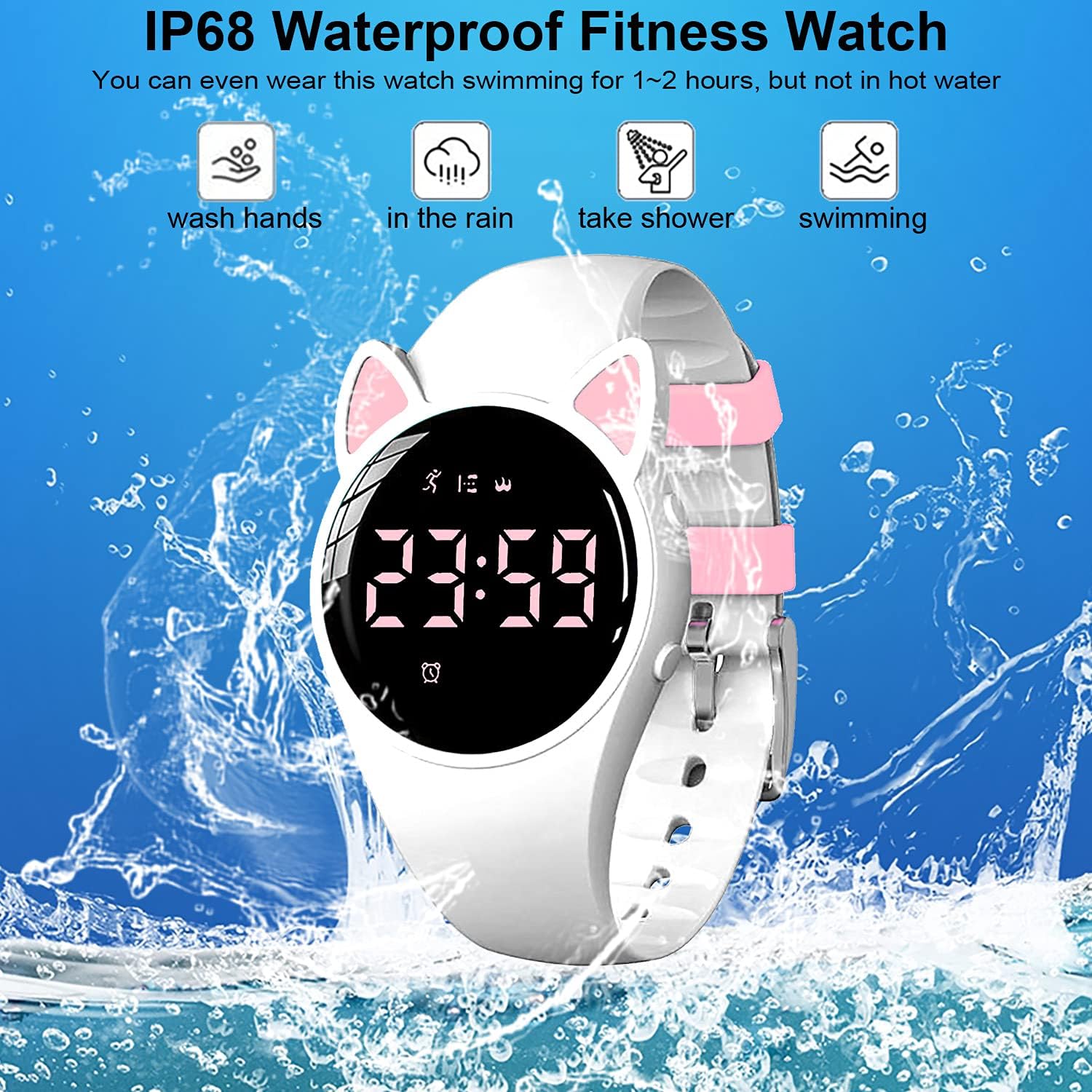 Kinder Schrittzähler Uhr Fitness Tracker Ohne App/Handy, IP68 wasserdichte Digitale Armbanduhr Sportuhr mit Schrittzähler Kalorienzähler Distanzzähler Timer Wecker für Kinder Mädchen Jungen – Bild 5