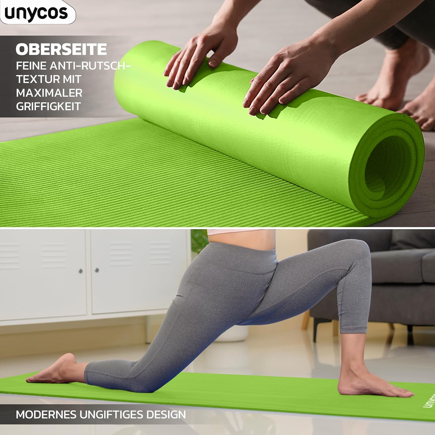 unycos - Yogamatte rutschfest | Hohe Dichte 6/10/15 mm, Gymnastikmatte mit Tragegurt und Schultergurt. 【Inklusive E-Book】 Hautfreundliche Fitnessmatte für Pilates, Trainingsmatte, Fitnessstudio – Bild 6