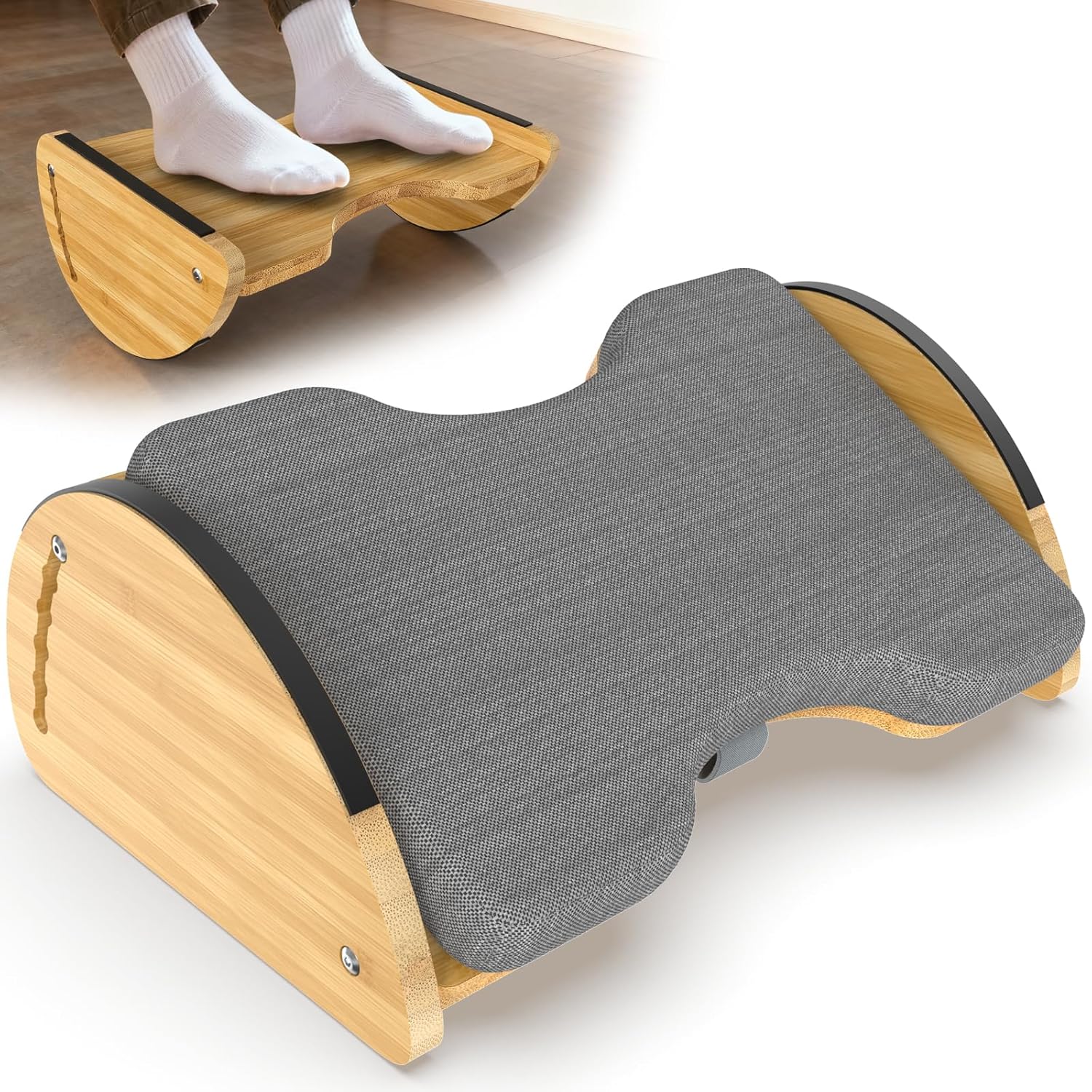 Bambus-Fußstütze für unter dem Schreibtisch bei der Arbeit – 3-in-1 umkehrbare Schaukeltisch-Fußstütze mit 6 höhenverstellbaren und weichen Kissen, ergonomischer Fußhocker mit rutschfester Oberfläche für – Bild 2