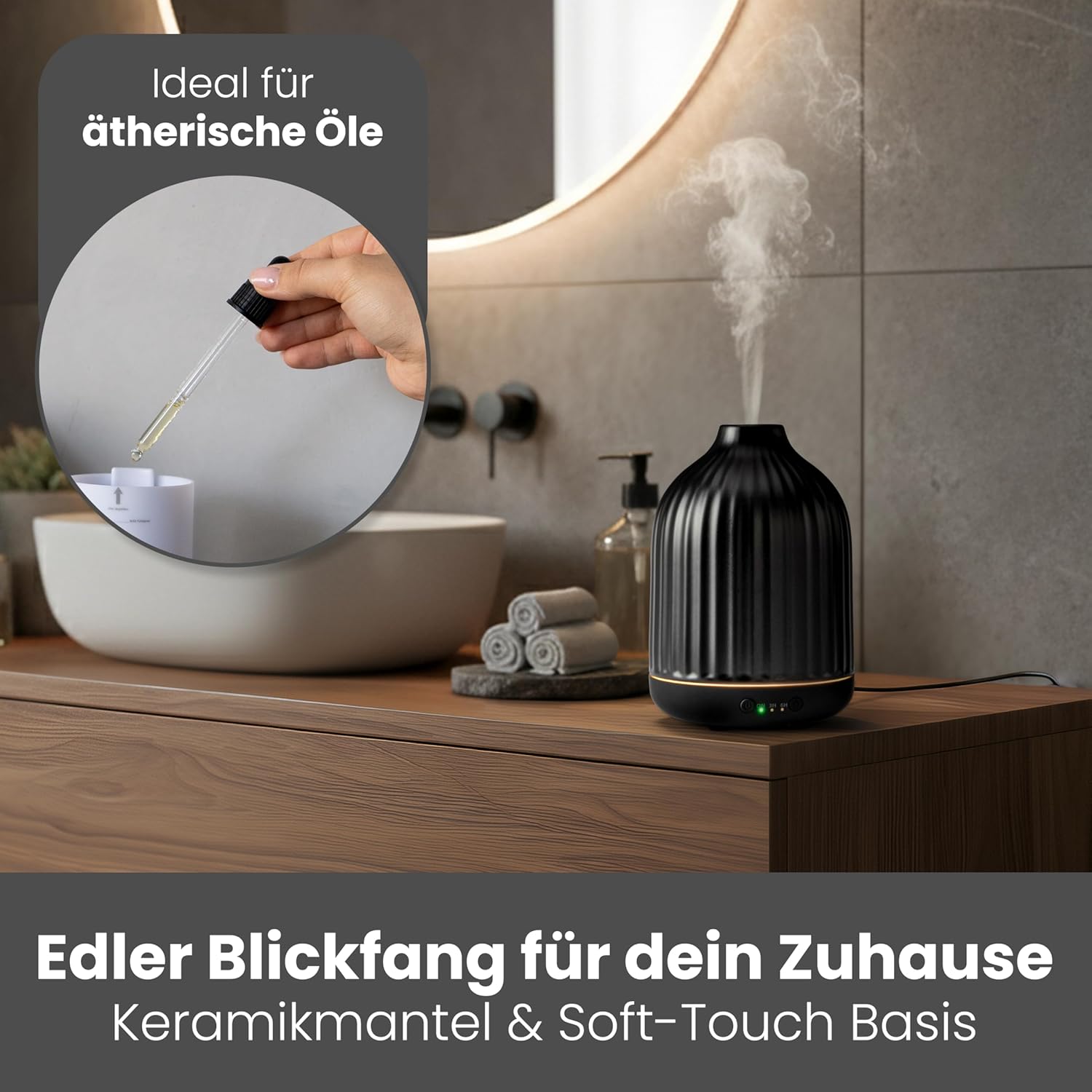 MALMØ Keramikdiffusor (250 ml) – Aromadiffusor für ein angenehmes Raumklima – Diffusor für ätherische Öle – Duftöl-Entschärfer für die Aromatherapie – Bild 3