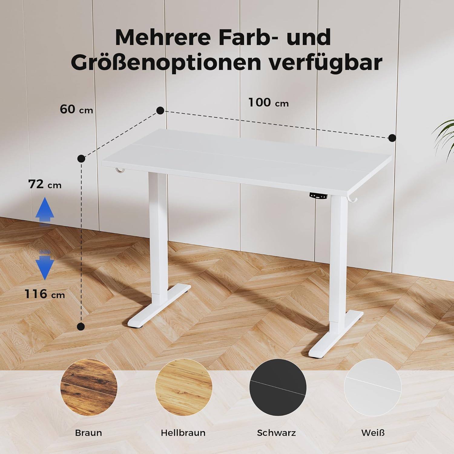 Agilestic höhenverstellbarer Schreibtisch 100 x 60 cm, robuster Schreibtisch, höhenverstellbar, elektrisch mit Memory-Handsteuerung, ergonomischer Stehsitztisch, Computertisch, weiß – Bild 2