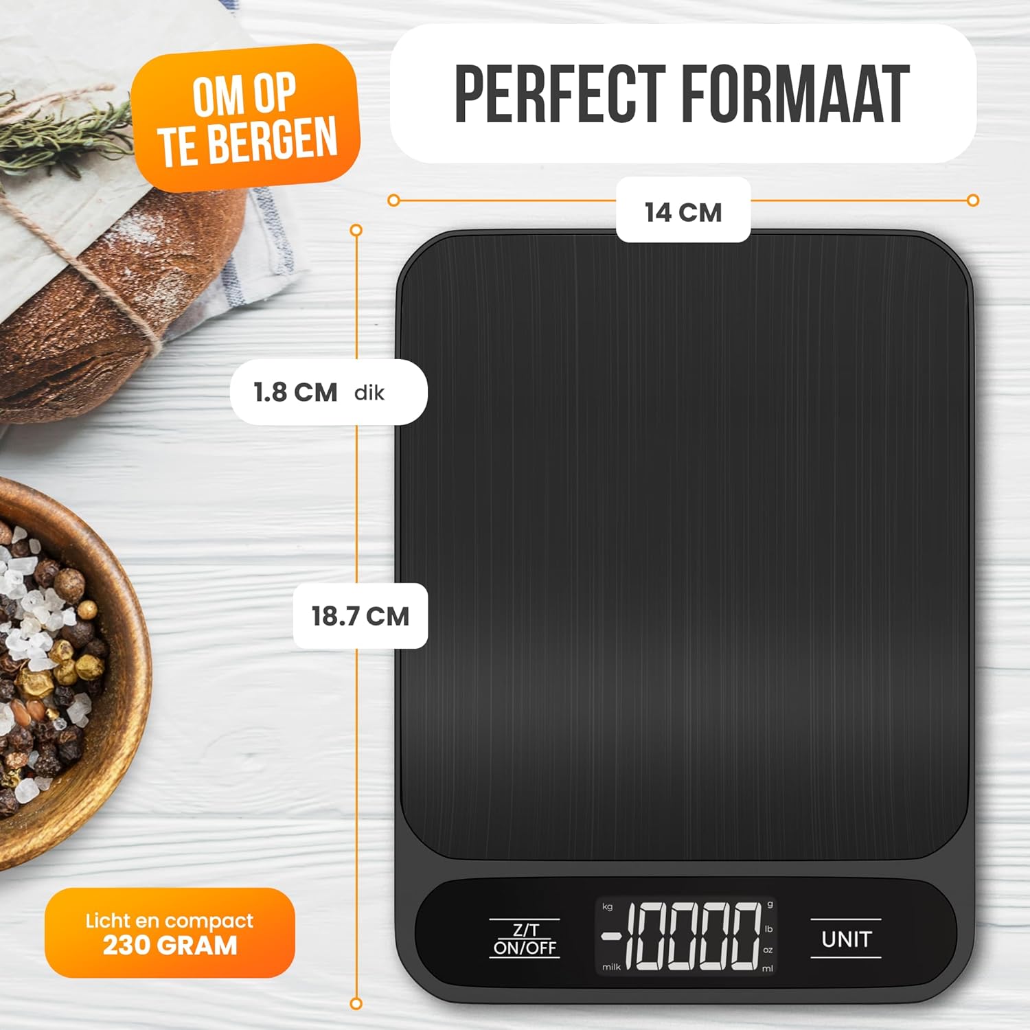 Strex Digitale Küchenwaage – 1 g bis 10 kg – Tarra-Funktion – inkl. Batterien – Schwarz – Bild 5