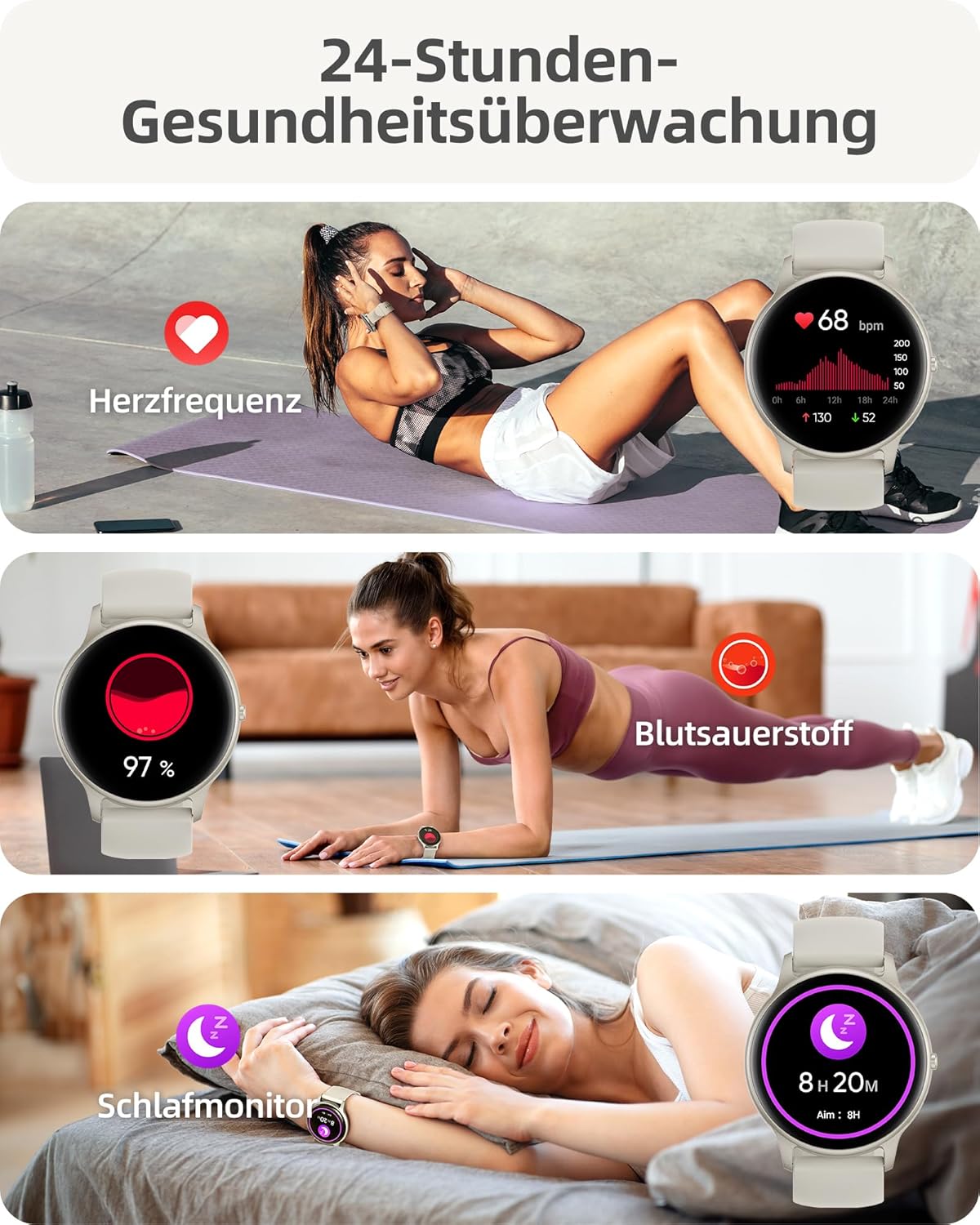 Parsonver Smartwatch für Damen und Herren mit Bluetooth-Anrufen, leichte Sportuhr rund mit über 100 Sportmodi, Schrittzähler, IP68 wasserdicht, Smartwatch mit Herzfrequenz-Schlafmonitor, Sternsilber, SPROD1 – Bild 5