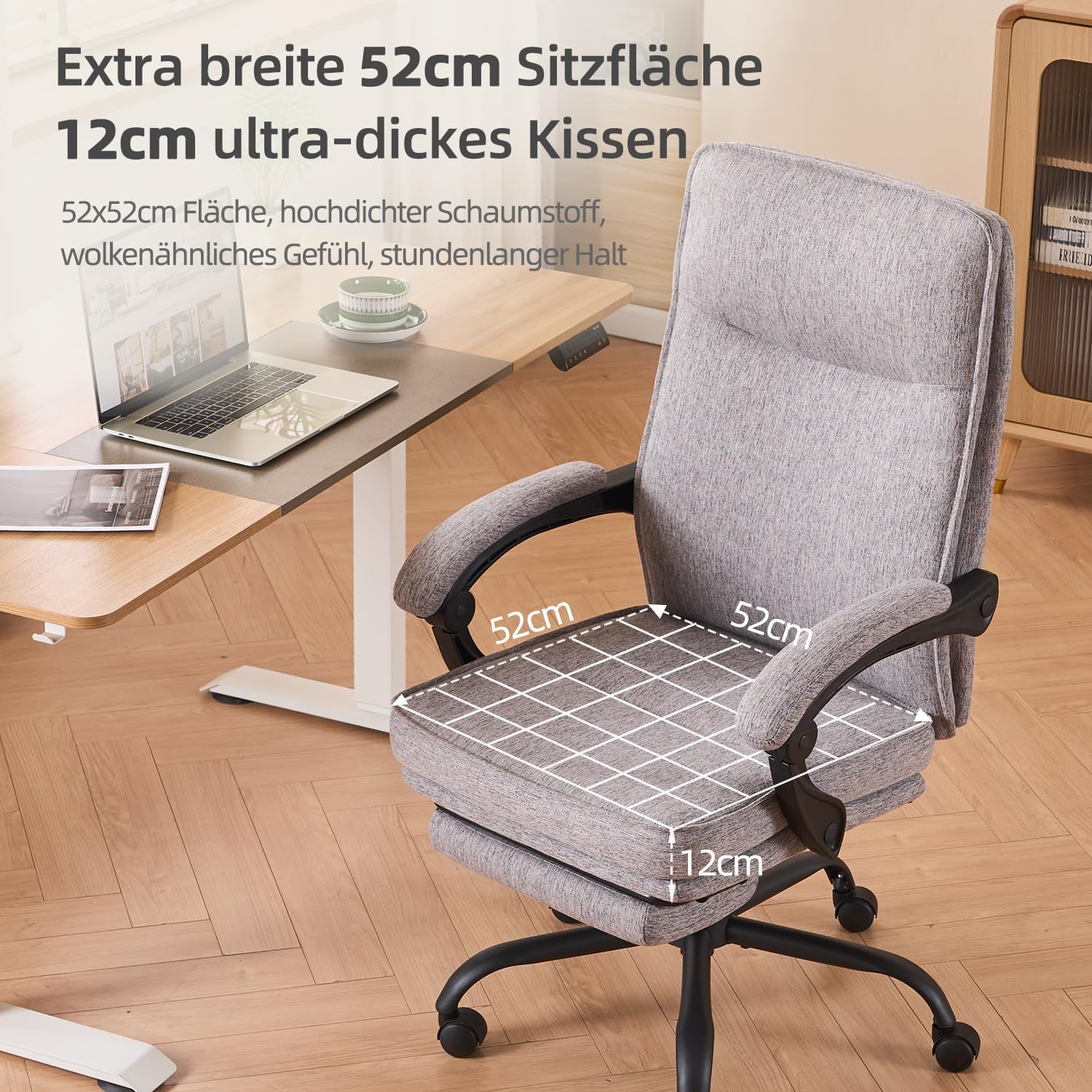 MZLEE Ergonomischer Bürostuhl, Schreibtischstuhl mit Fußstütze, 90-135° neigbarer Drehstuhl, Höhenverstellung und Mittagspausenfunktion, Chefsessel für Büro und Zuhause, 150 kg Tragkraft – Bild 5
