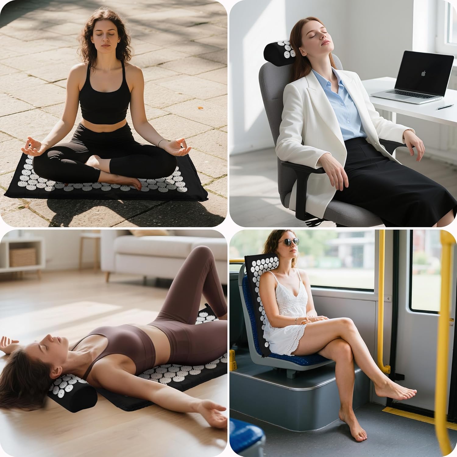 Akupressurmatte Akupunkturmatte mit Kissen gegen Nacken- und Rückenschmerzen, Akupressurmatte für Magnetfeldtherapie, inklusive Tragetasche und zwei Massagebällen für Damen und Herren, Schwarz – Bild 5