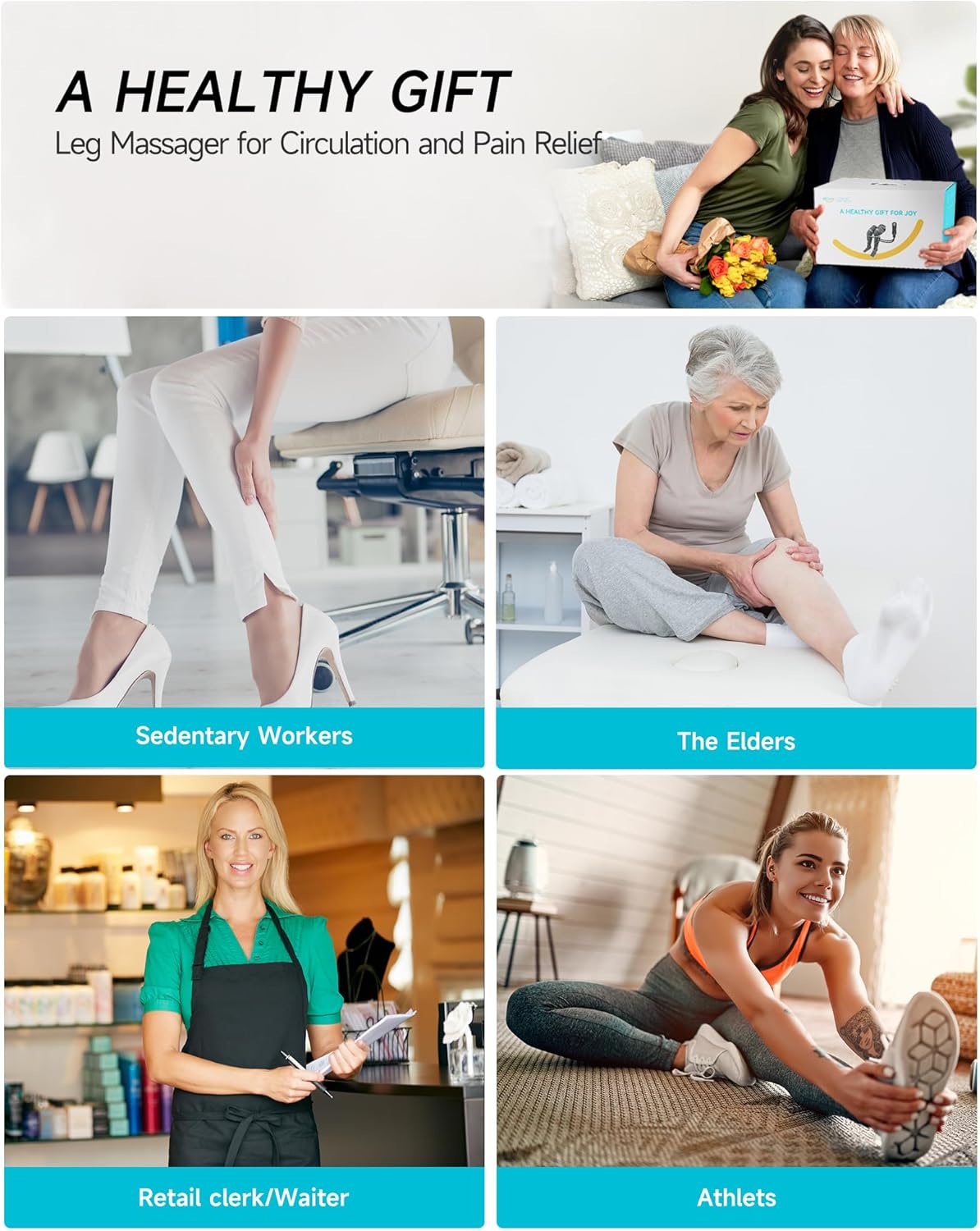 Beinmassagegerät für Durchblutung und Schmerzlinderung, Massagegerät Bein mit Wärme und Kompression für Lymphdrainage, 2 Wärmestufen, 4 Intensitäten, 5 Modi, Geschenk für Männer und Frauen – Bild 6