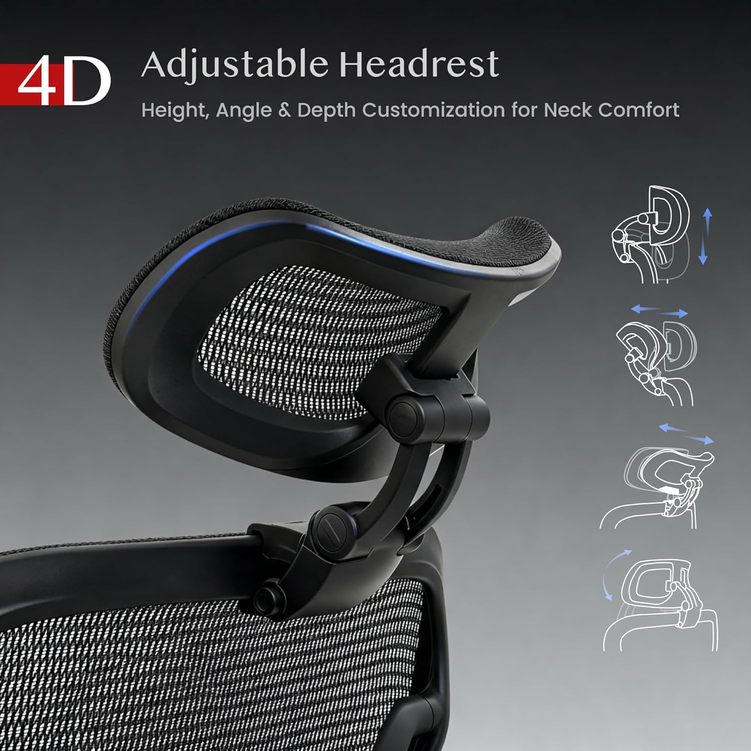 FLEXISPOT ErgoX Max Ergonomischer Stuhl, mit Fußstütze, belastbar bis 300 kg, mit 4D-Kopfstütze und 5D-Armlehnen, einteiliger Rückenlehne und Lordosenstütze, Bürostuhl für Arbeit und Gaming, Schwarz – Bild 8