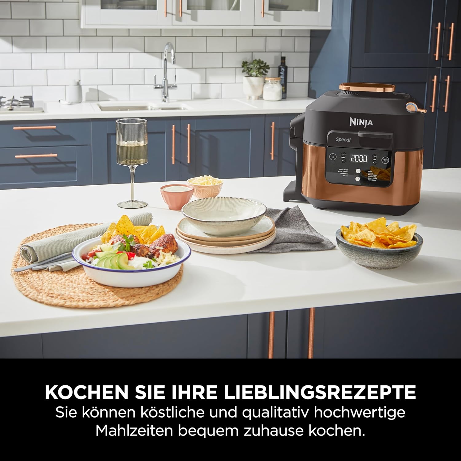 Ninja Speedi Multicooker, 5,7 l, 10-in-1-Multicooker, Airfryer-Heißluftfritteuse, Schongarer, langsames Kochen, Grillen, Backen, Schwarz und Kupfer ON400EUCP – Bild 13