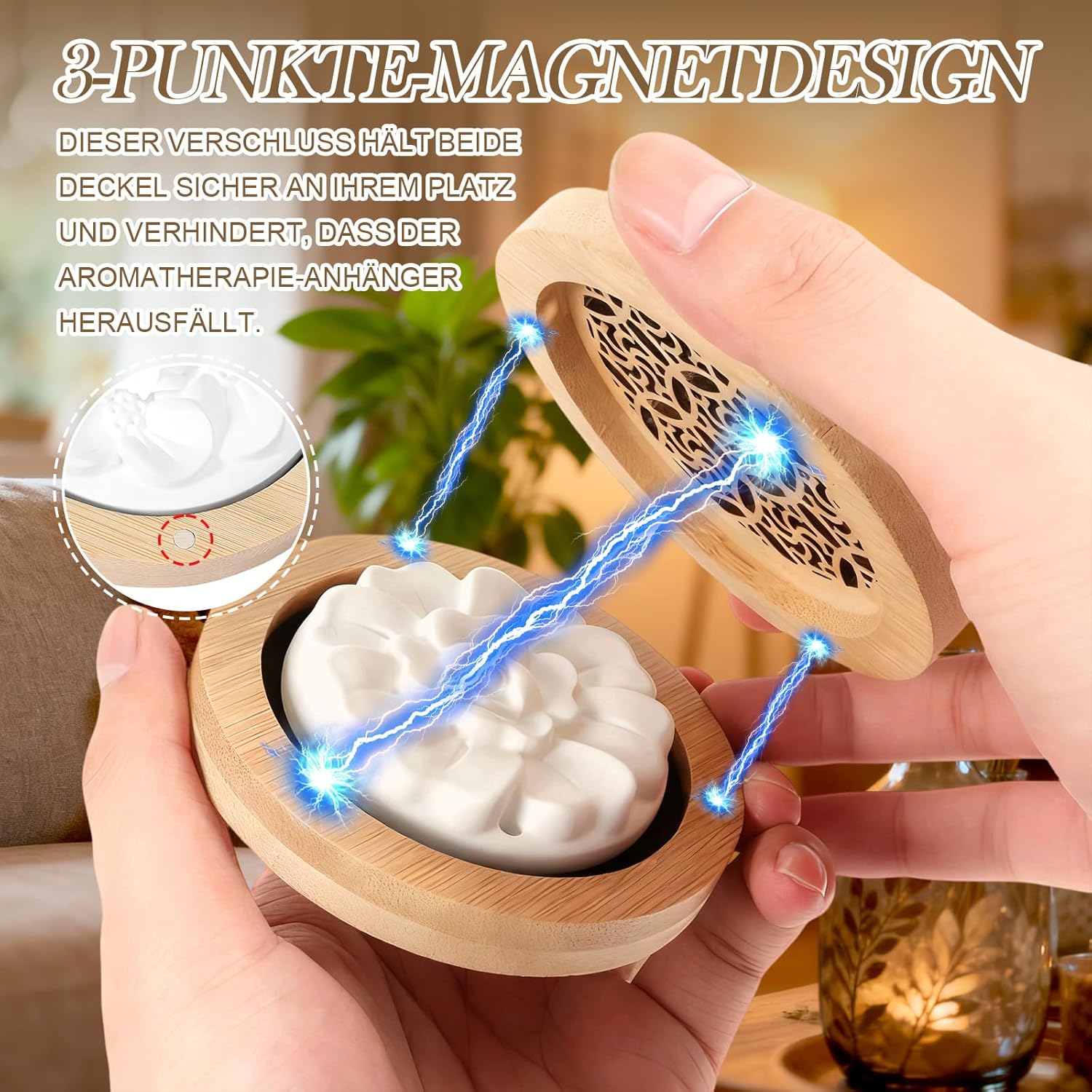 Set mit 2 Duftsteinen für ätherische Öle, Diffusor-Set für ätherische Öle, flammenloser Aromastein-Diffusorstein aus Holz für Aromatherapie im Schlafzimmer, Badezimmer, Auto – Bild 3