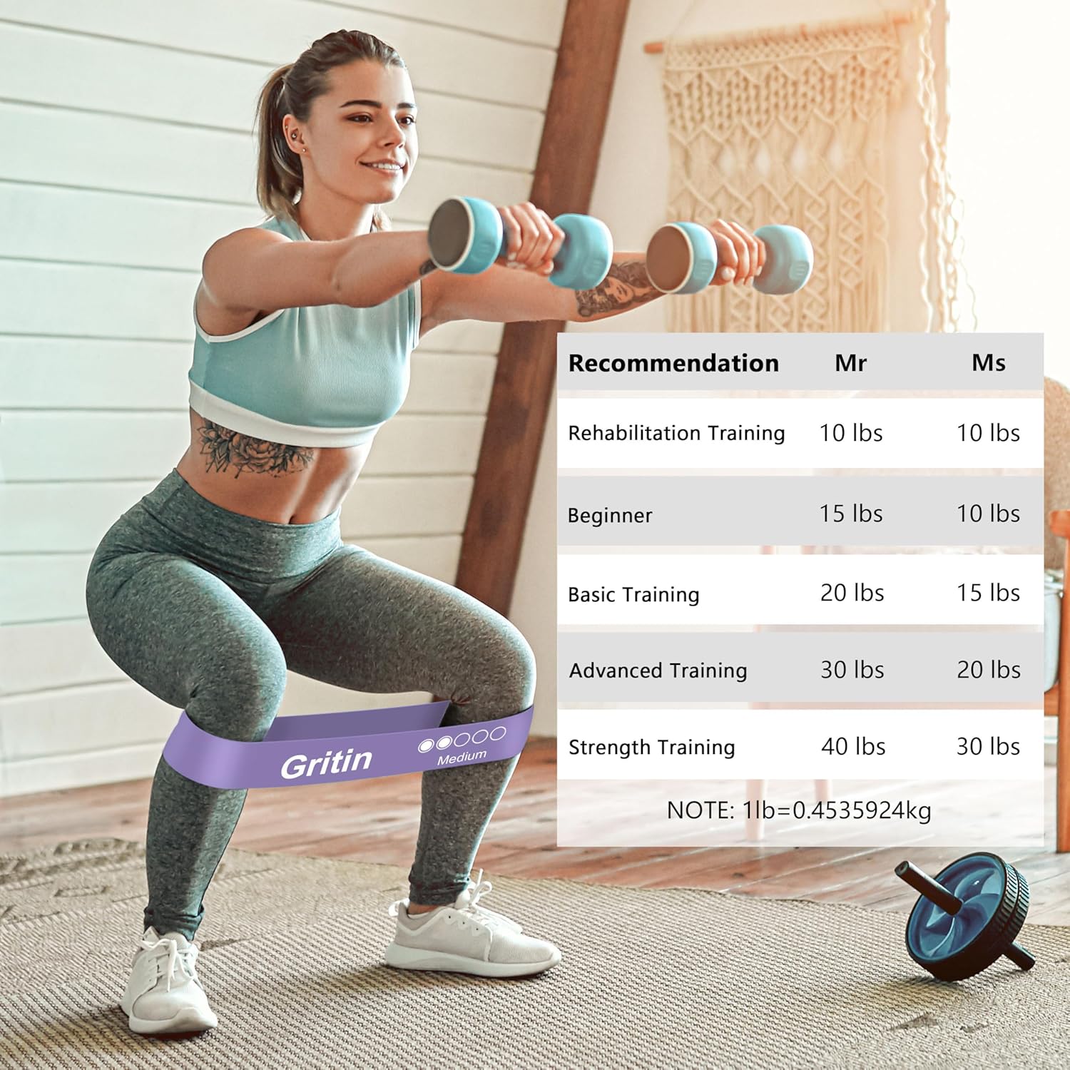 Gritin Fitnessbänder (5er Set) Widerstandsbänder mit 5 Stufen, 100% Latex Fitnessband Widerstand mit deutscher Übungsanleitung und Tragetasche, Gymnastikband für Muskelaufbau, Yoga – Bild 5