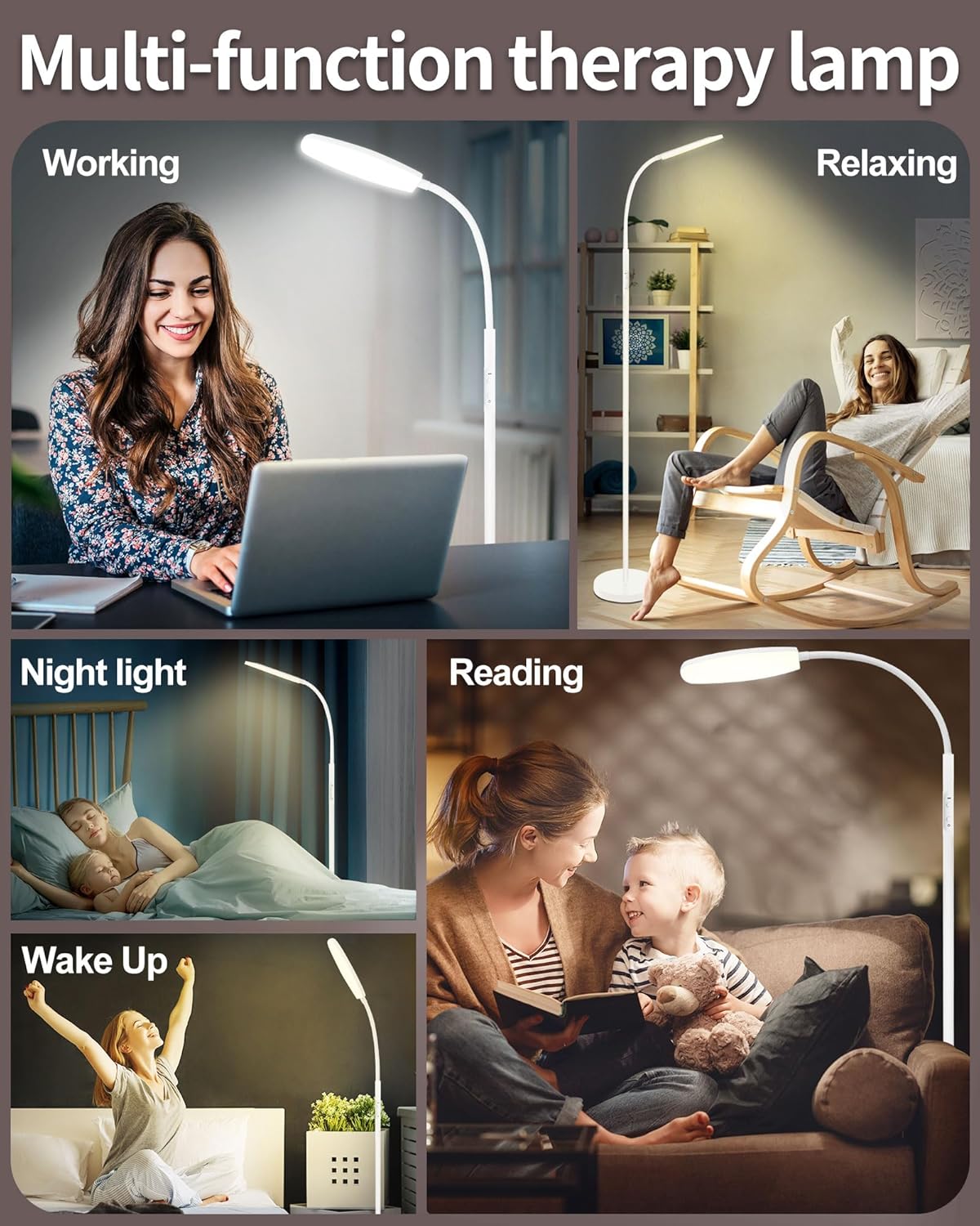 AearKing Tageslichtlampe Stehlampe, 10000 Lux UV-freie Lichttherapielampe, Tageslichtlampe Lichttherapie mit 10 Farben, 6 Helligkeitsstufen & Timer, Tageslichtlampen, Sonnenlichtlampe mit Fernbedienung – Bild 7