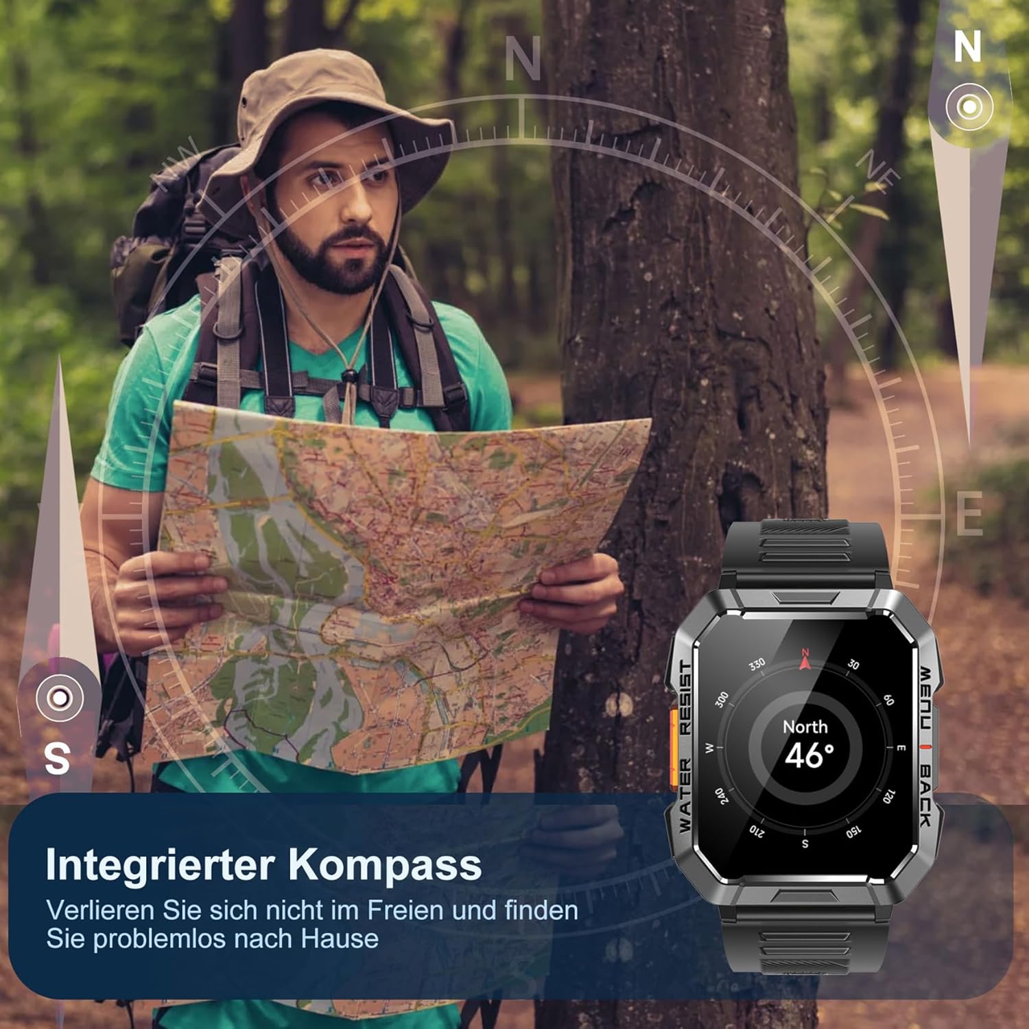Blackview Smart Watch Herren Fitnessuhr mit Telefonfunktion, Anrufe tätigen/empfangen, Kompass, IP68 wasserdicht, Sportuhr mit 100+ Sportmodi, Herzfrequenz-Schlafmonitor, Schrittzähler, Uhr für Android iOS – Bild 6