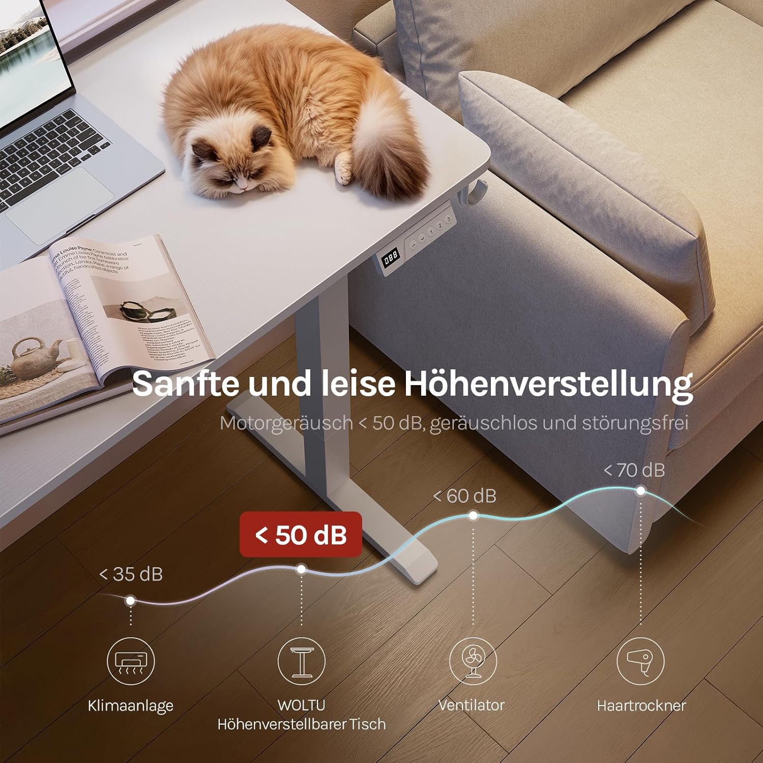 WOLTU Höhenverstellbarer elektrischer Schreibtisch mit Memory-Funktion & Kollisionsschutz, 80 kg Tragkraft, leise, Computertisch für Home Office, Arbeitszimmer, 80 x 48 cm, Weiß – Bild 6