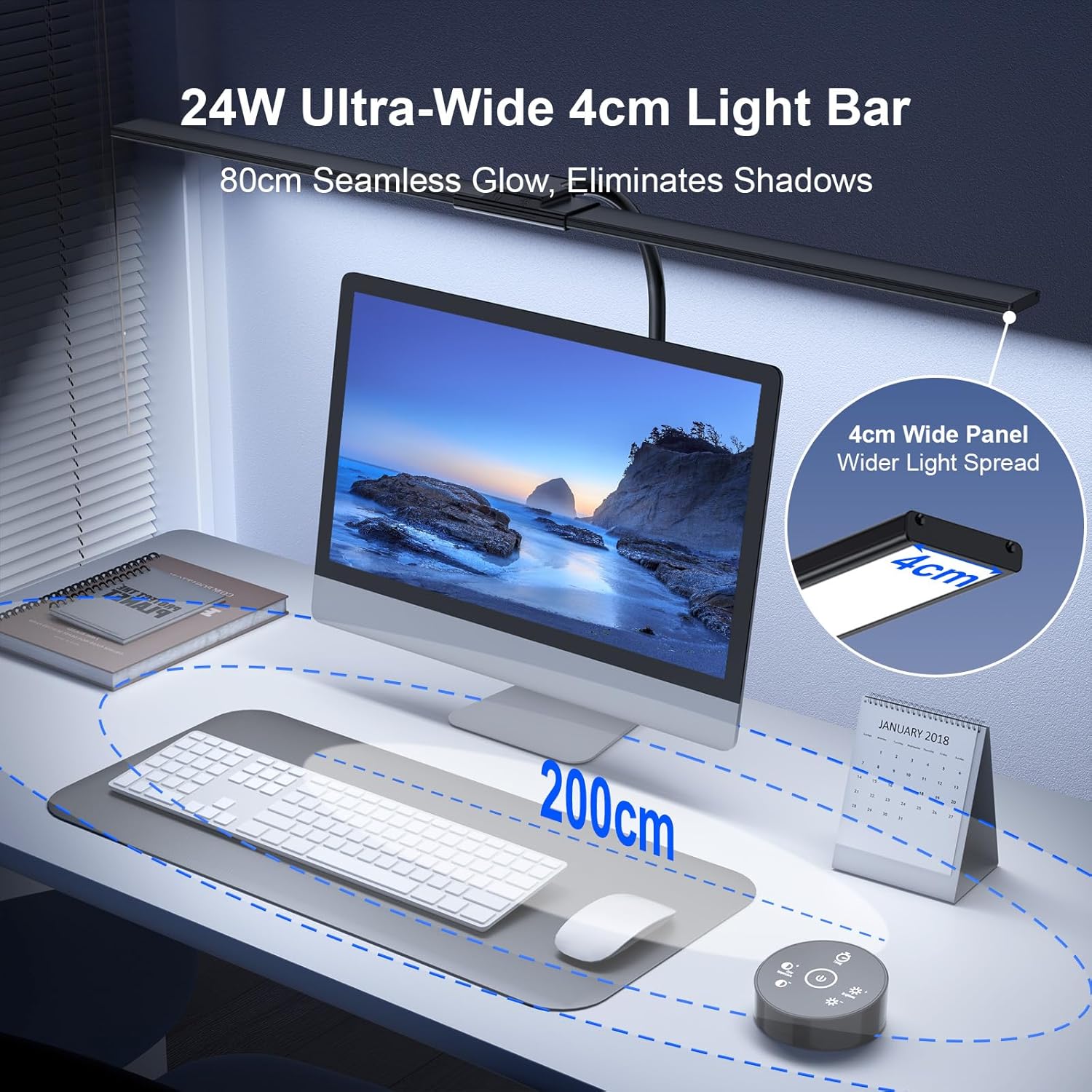 Schreibtischlampe LED dimmbar – 1500LM 24W klemmbare Büro-Schreibtischlampe mit Fernbedienung, 80 cm Schwanenhals-Schreibtischlampe, Tageslichtlampe mit Ladefunktion, für Büro und Zuhause, Schwarz – Bild 3