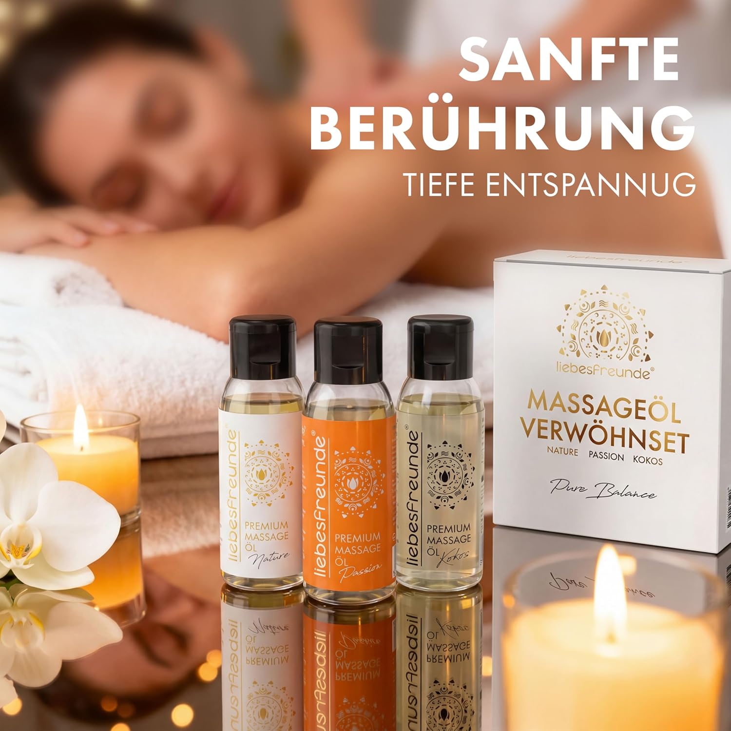 Liebesfreunde Wellness Geschenkset für Damen – 3 x 50 ml Massageöl Geschenkbox für weibliche Dame, Geschenkset, Massageöl Geschenkidee zum Jahrestag, Geburtstag, Valentinstag, Weihnachten – Bild 5