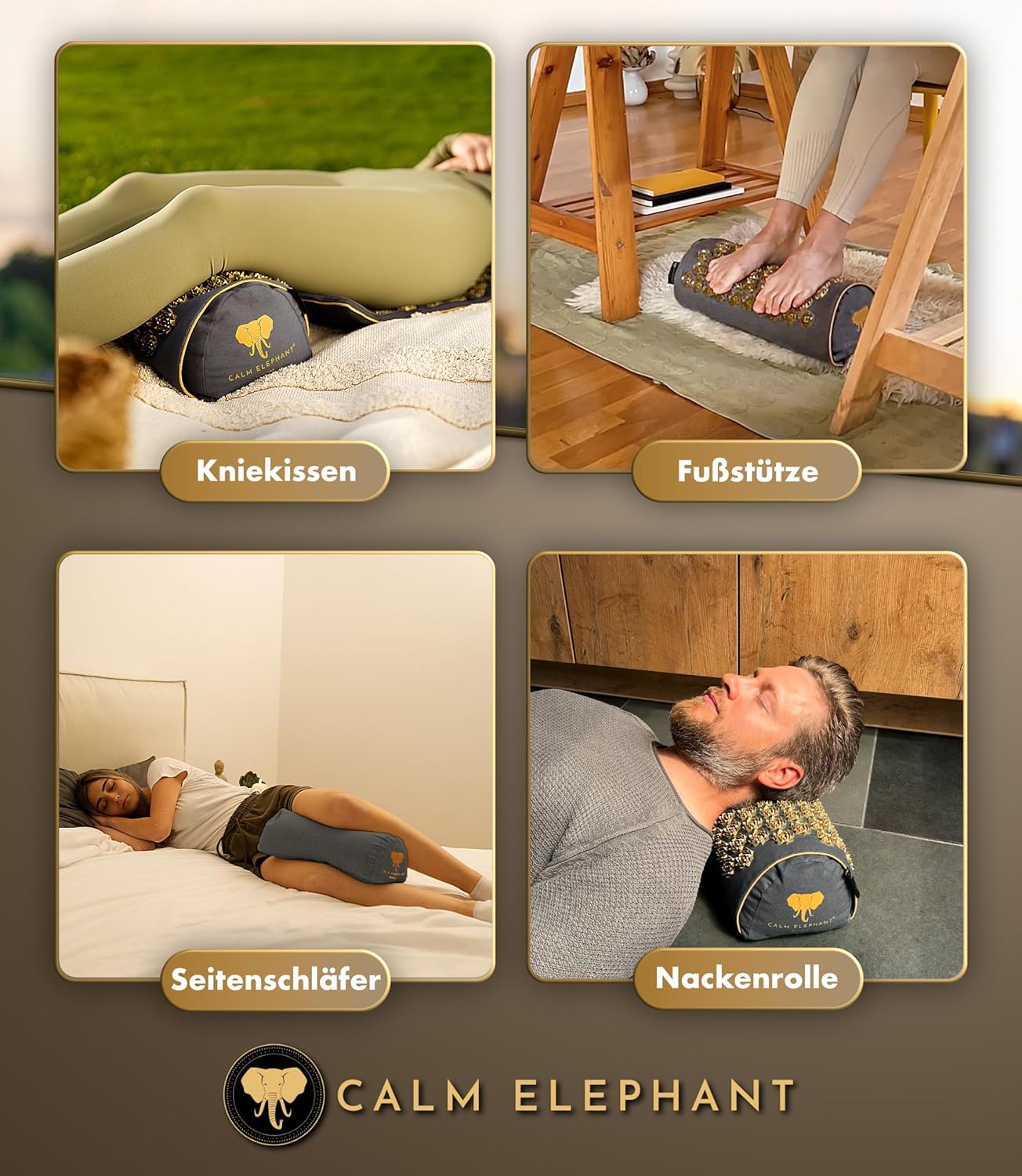 CALM ELEPHANT ORIGINAL 2-in-1 Akupressurkissen mit Wärmefunktion, Nackenrolle, Nackenkissen, Kniekissen, Lagerungsrolle, Fußstütze Schreibtisch, ideale Ergänzung zur Akupressurmatte mit Kissen, grau – Bild 3