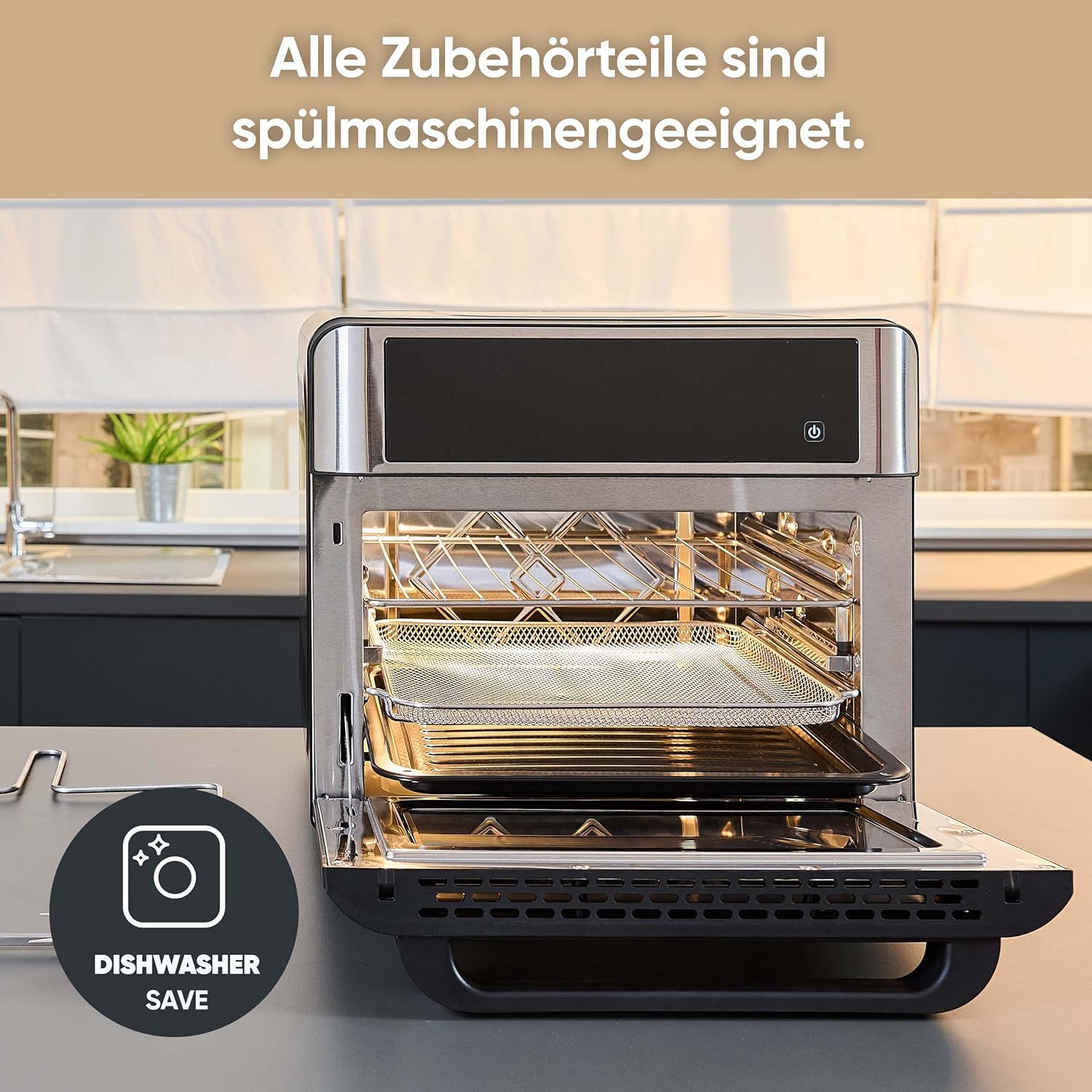 Severin 2-in-1 Toaster & Heißluftfritteuse, Heißluftfritteuse, 25 l, 12 Automatikprogramme, 2200 W, mit LED-Anzeige, Timer, inkl. Backblech, Grillrost, Frittierkorb, 40–220 °C, Schwarz/Silber, TO 9579 – Bild 6