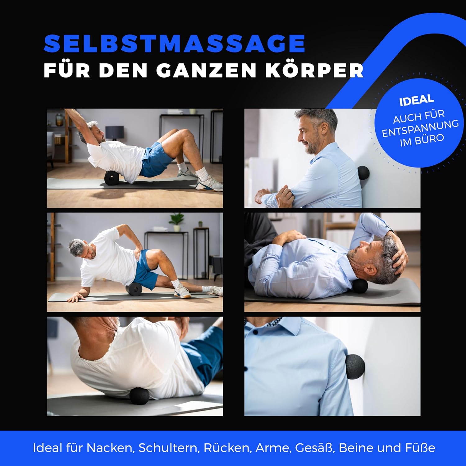 Faszienrolle, Schaumstoffrollen-Set 4 oder 6, oder 8-teilig, Massagerollen und Faszienbälle, Faszienrolle für effektives Faszientraining, inklusive Poster, Übungsbuch, E-Book und Turnbeutel, Rückenrolle. – Bild 4