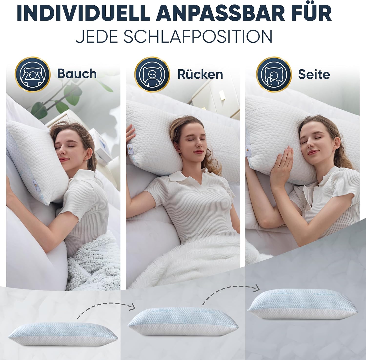 Nackenkissen aus Memory-Schaum – Kissen 40 x 80 cm höhenverstellbar – Ergonomisches orthopädisches Kissen für Nackenschmerzen, Rücken- und Seitenschläfer – Premium-Füllung, Anti-Schnarchen – Finden Sie die richtige Höhe – Bild 4