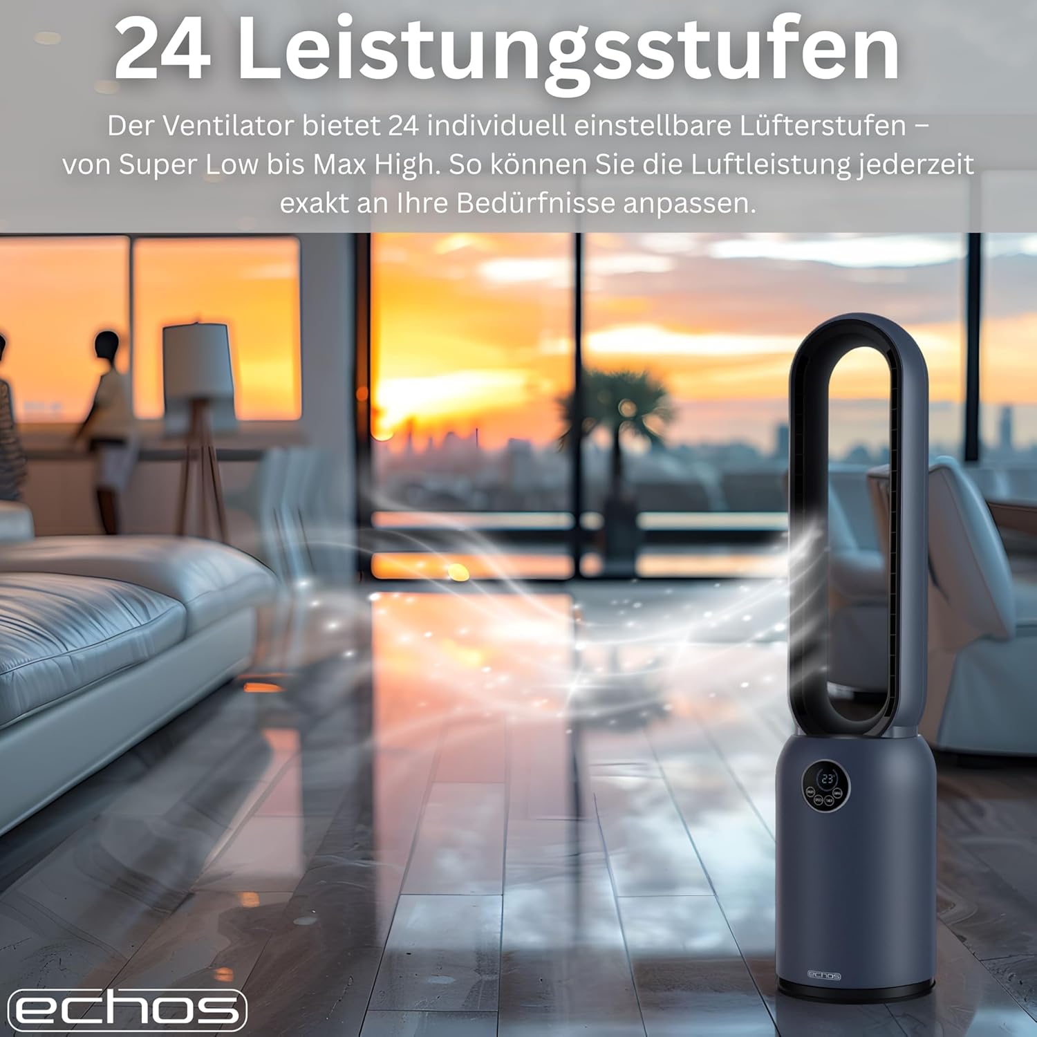 Echos Turmventilator, sehr leiser Standventilator, energiesparender Standventilator mit Fernbedienung, Ventilator mit Kühlung, oszillierender 24-Stunden-Timer, Luftreiniger mit hohem Luftdurchsatz und HEPA-Filter – Bild 5