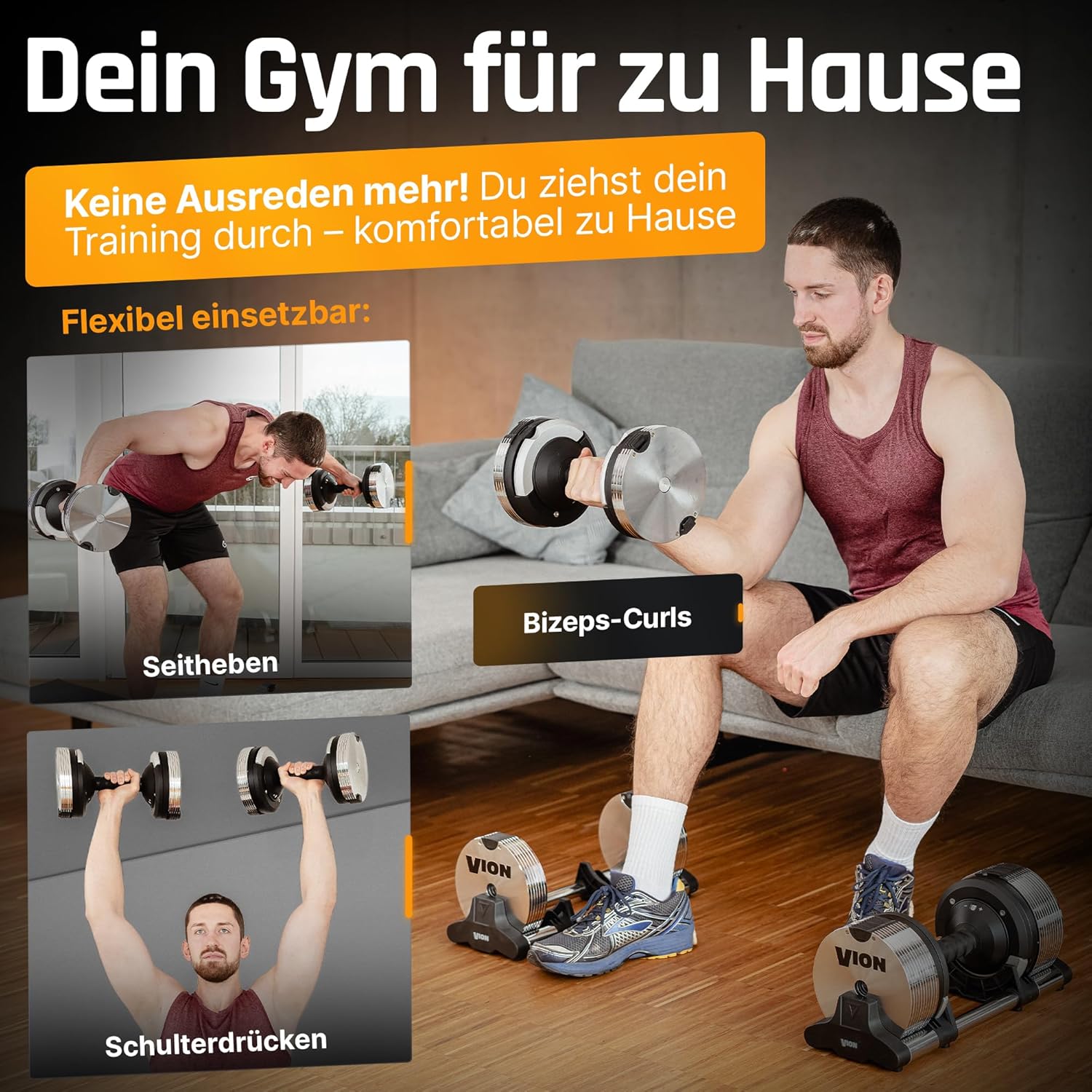 VION 24kg verstellbare Hanteln, 1-kg-Stufen, Hanteln Set, Gewichte Hantel, verstellbare Kurzhanteln, Hantelset, Dumbbell Set, Kurzhantel+set, Dumbbells, Fitnessgeräte für Zuhause, Hantel Set, Weights – Bild 7