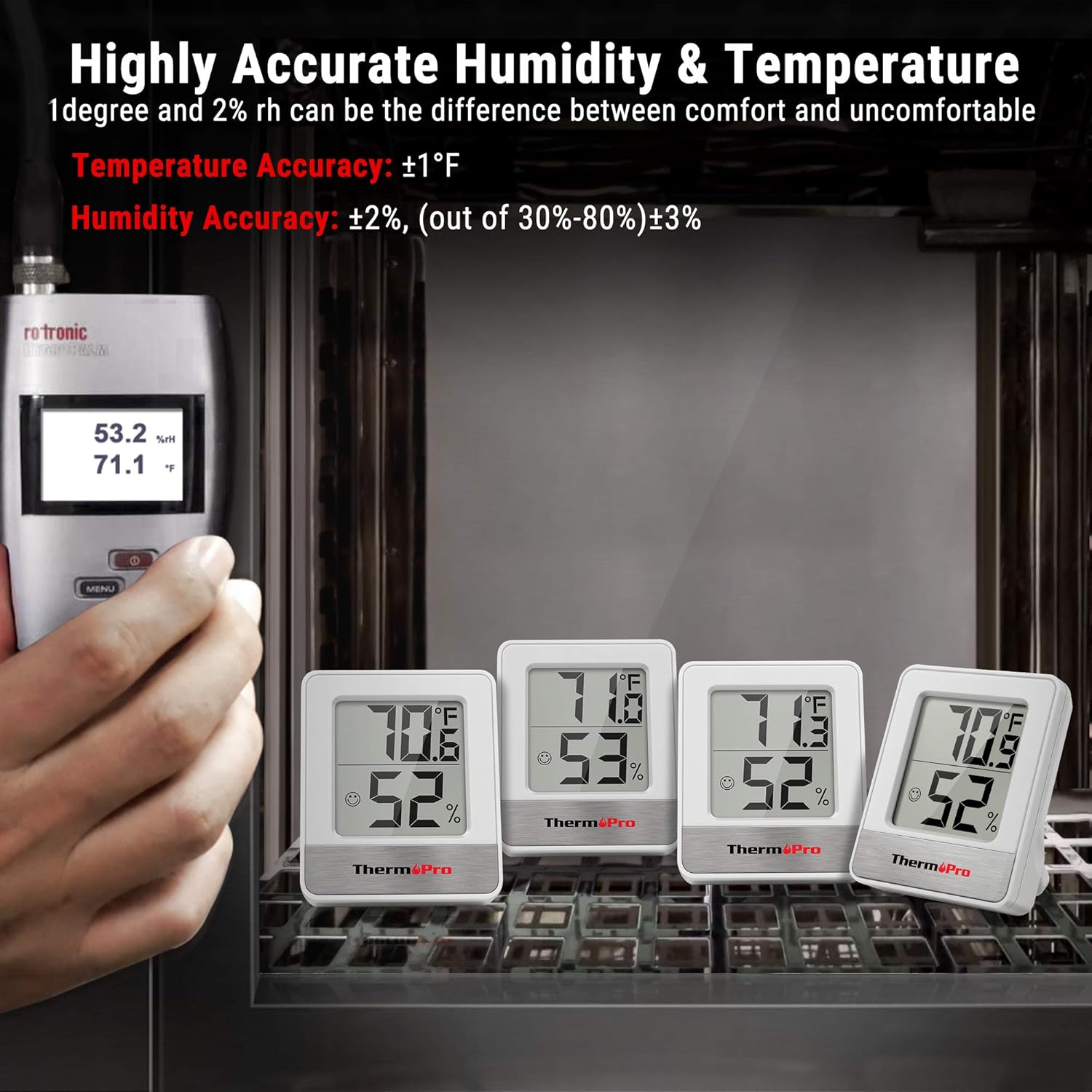 ThermoPro TP49W-3 Digitales Mini-Thermo-Hygrometer-Thermometer, Raumthermometer für den Innenbereich, 3 Temperatur- und Luftfeuchtigkeitsmessgeräte mit Smiley-Anzeige – Bild 7