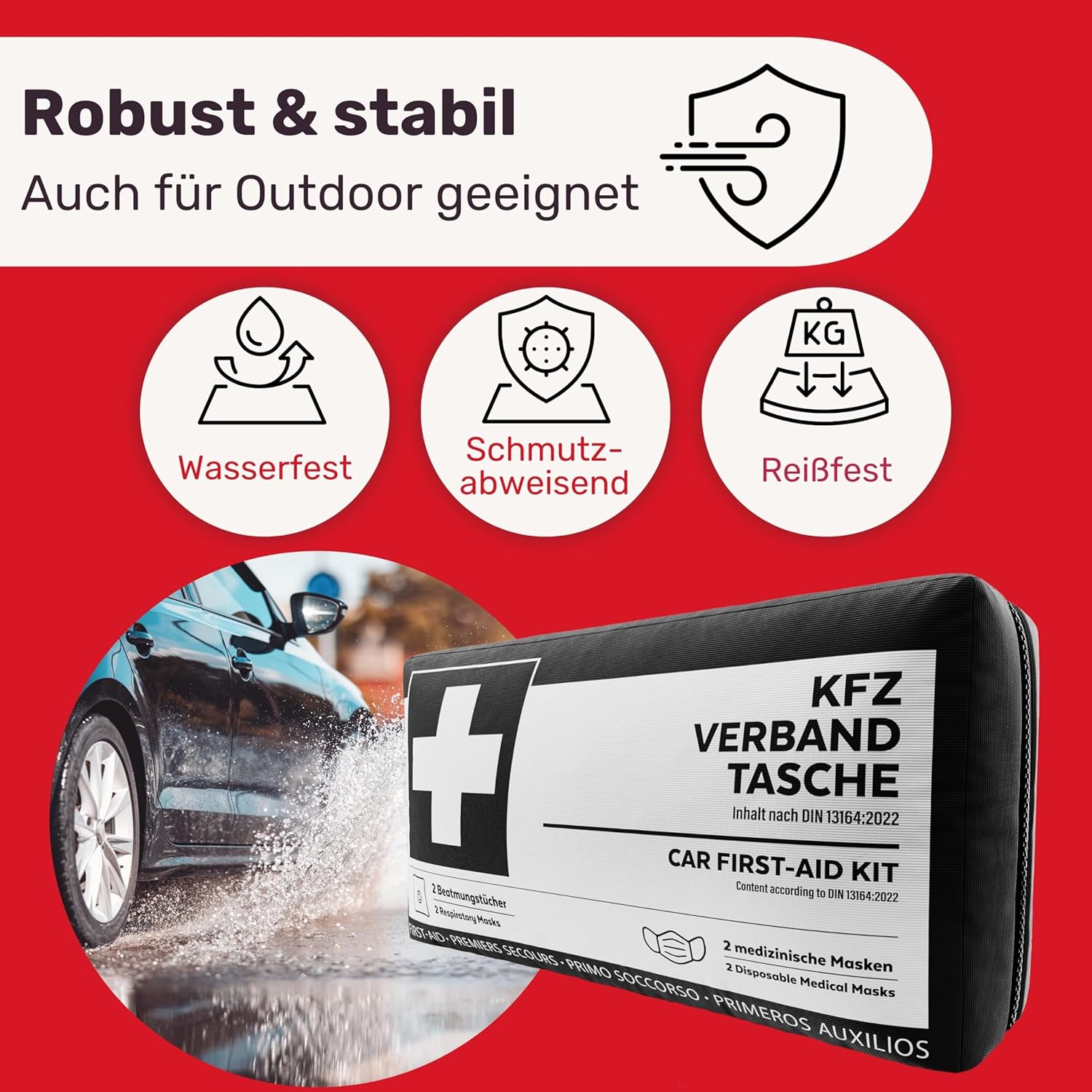 KFZ-Verbandstasche nach aktueller Norm 2026 inkl. Lüftungstücher – KFZ-Verbandkasten europaweit einsetzbar – Verbandskasten DIN 13164:2022 (StVO konform) – Bild 4