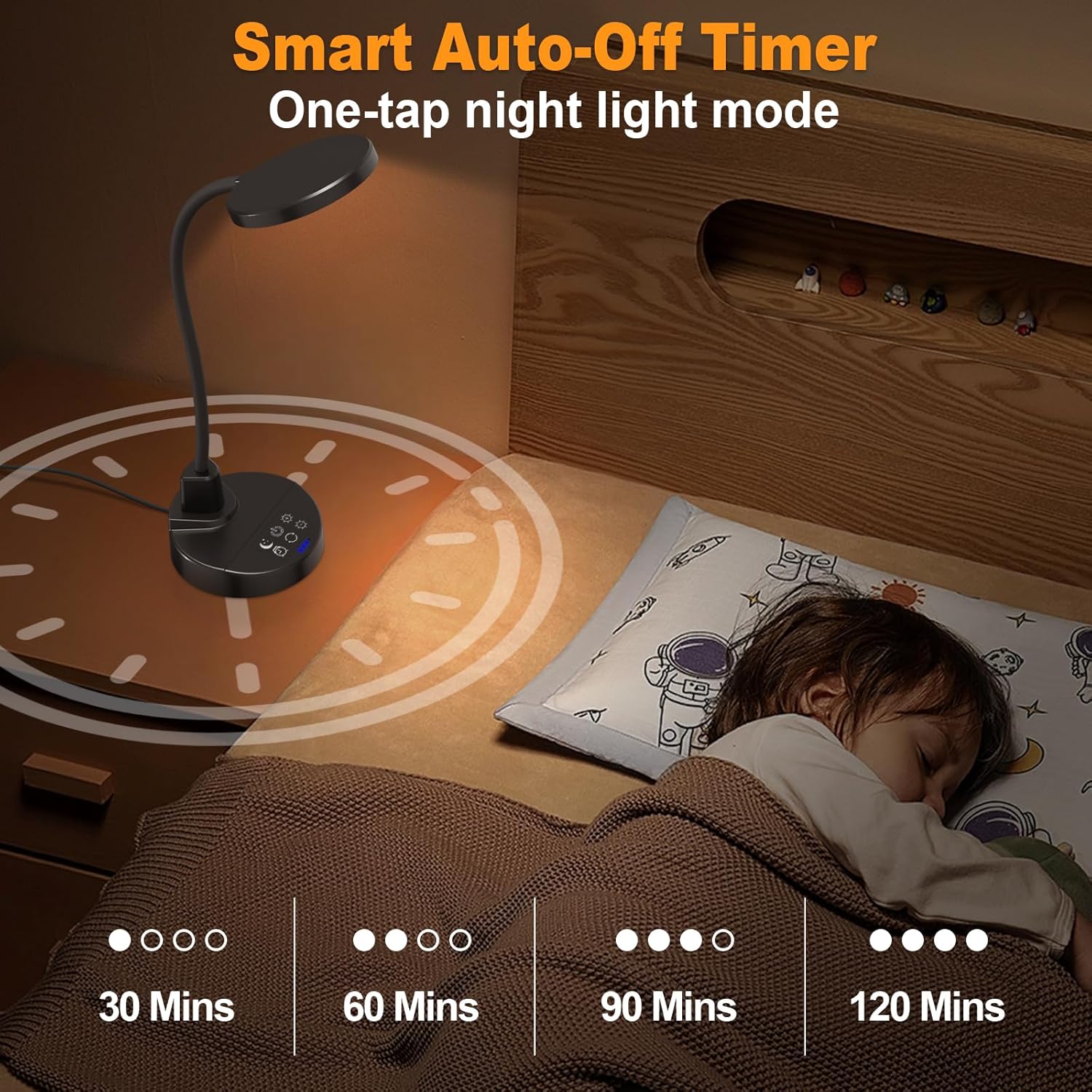 15 W LED-Schreibtischlampe mit USB-A & USB-C – Dimmbar, 3 Farbtemperaturen, 5 Helligkeitsstufen, 4 Timer, flexibler 360°-Schwanenhals, augenfreundlich, Tischlampe für Büro & Schlafzimmer – Schwarz – Bild 5