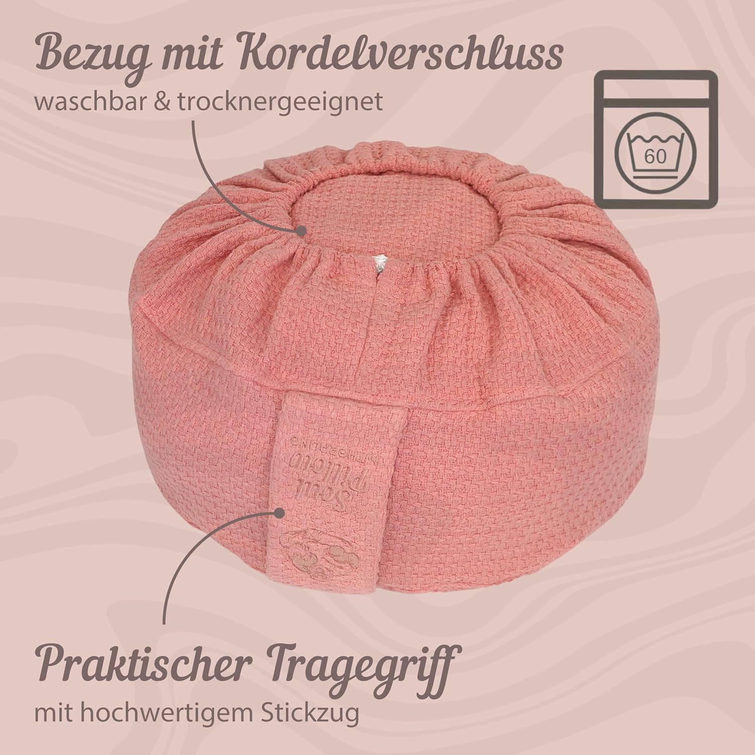 Soul Pillow Meditationskissen, Yoga-Sitzkissen, 15 cm hoch, Ø 30 cm, mit Dinkelfüllung, waschbarer Bezug, Sitzkissenunterlage für Meditations- und Yogakissen, rund, Öko-Tex 100 – Bild 3
