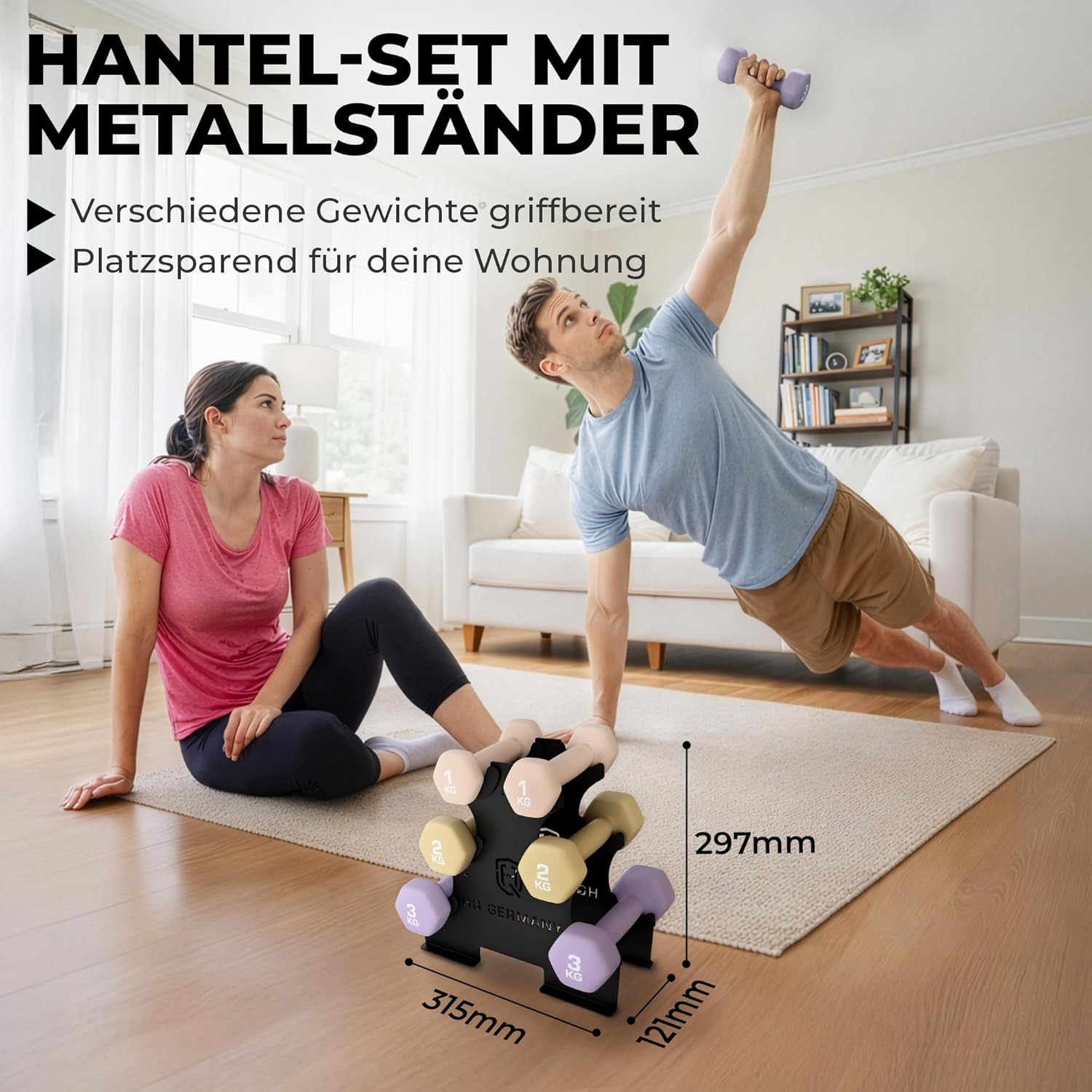 HQ Germany® Hanteln Set (Geruchsfreie Pastellfarben) - Hanteln 2 Stück für Pilates und Krafttraining, Hantelset, Home Gym, Hanteln, Gewichte Hantel, Hantelset, Kurzhanteln, Tausch gegen – Bild 2