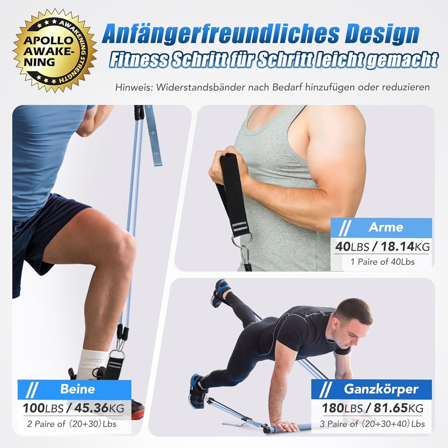 ALongSong Pilates Bar Set mit Widerstandsbändern Krafttraining 180LBS/140LBS/240LBS/360LBS Resistance Bands Fitnessbänder Set & Pilates-Stange, Griffe für Fitness/Yoga/Gym – Bild 2