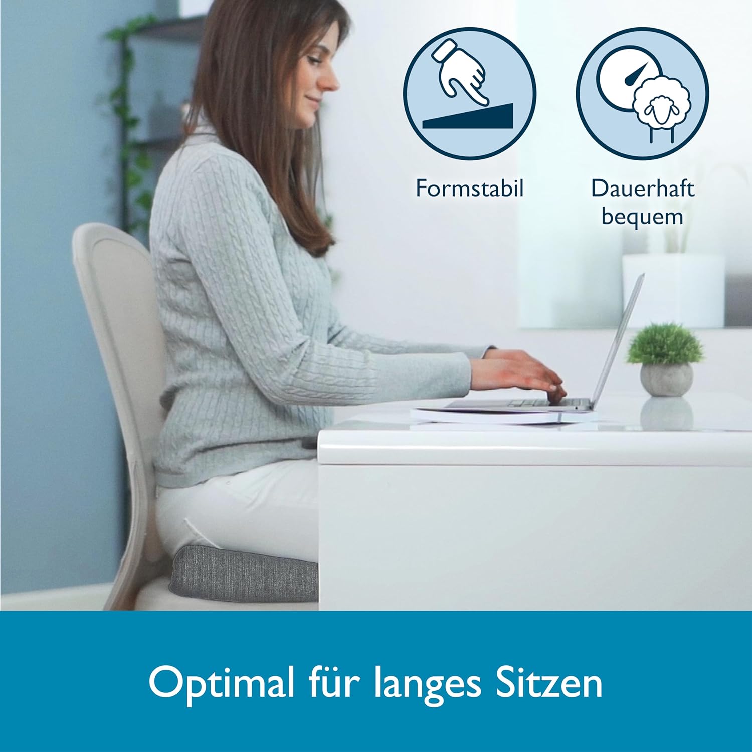 Beautissu Sitzkeilkissen, formstabil, rutschfester Bezug, waschbar & Reißverschluss – ergonomisches Sitzkissen, Keilkissen für Stuhl, Zuhause, Büro, Büro, Stuhlkissen, Büro, hellgrau – BeauErgo – Bild 2
