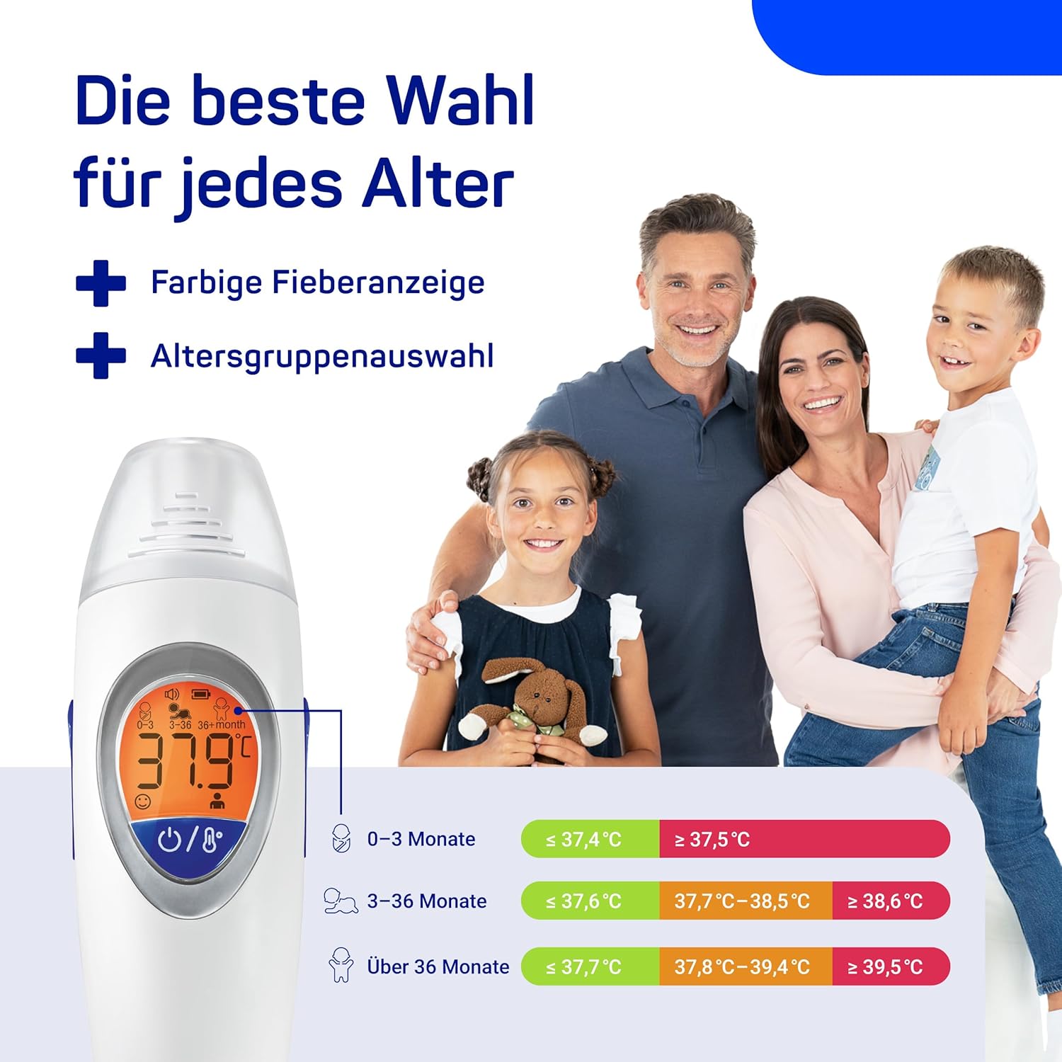 VEROVAL Family Infrarot-Fieberthermometer, Ohr- und Stirnthermometer zur schnellen Fiebermessung – ideal für Erwachsene und Kinder – Bild 4