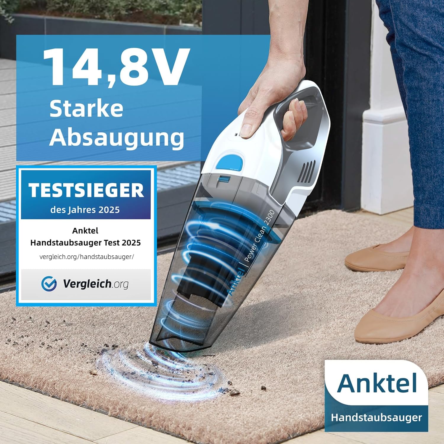 Anktel PowerClean2300 Handstaubsauger Testsieger mit Ladestation, Handstaubsauger, kabellos, nass & trocken, mit waschbarem HEPA-Filter, Handstaubsauger, beutelloser Staubsauger, Ersatzfilter – Bild 3