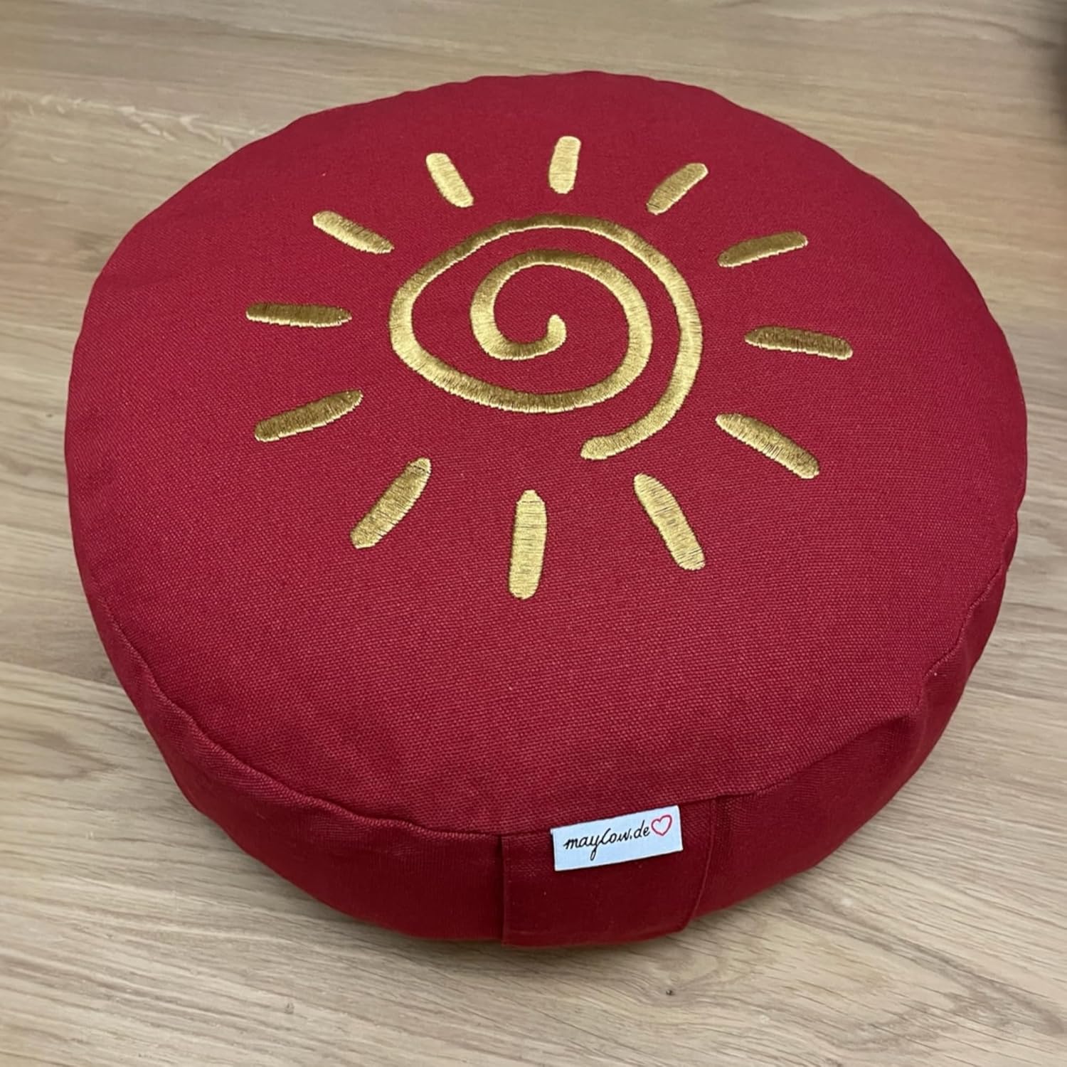 Yoga-Kissen, H 15 cm, Stickerei, Shanti-Sonne oder Labyrinth, waschbarer Bezug, gefüllt mit Buchweizenschalen, bequem, hochwertig, personalisierbar nach Wunsch – Bild 2