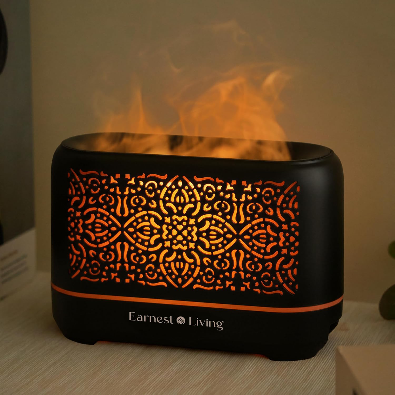 Earnest Living Flames Aromadiffusor, 200 ml, Luftbefeuchter, Timer, Nachtlichter und automatische Abschaltfunktion, Luftbefeuchter für Zuhause, Büro, Aromatherapie-Diffusoren für ätherische Öle, Schwarz – Bild 2