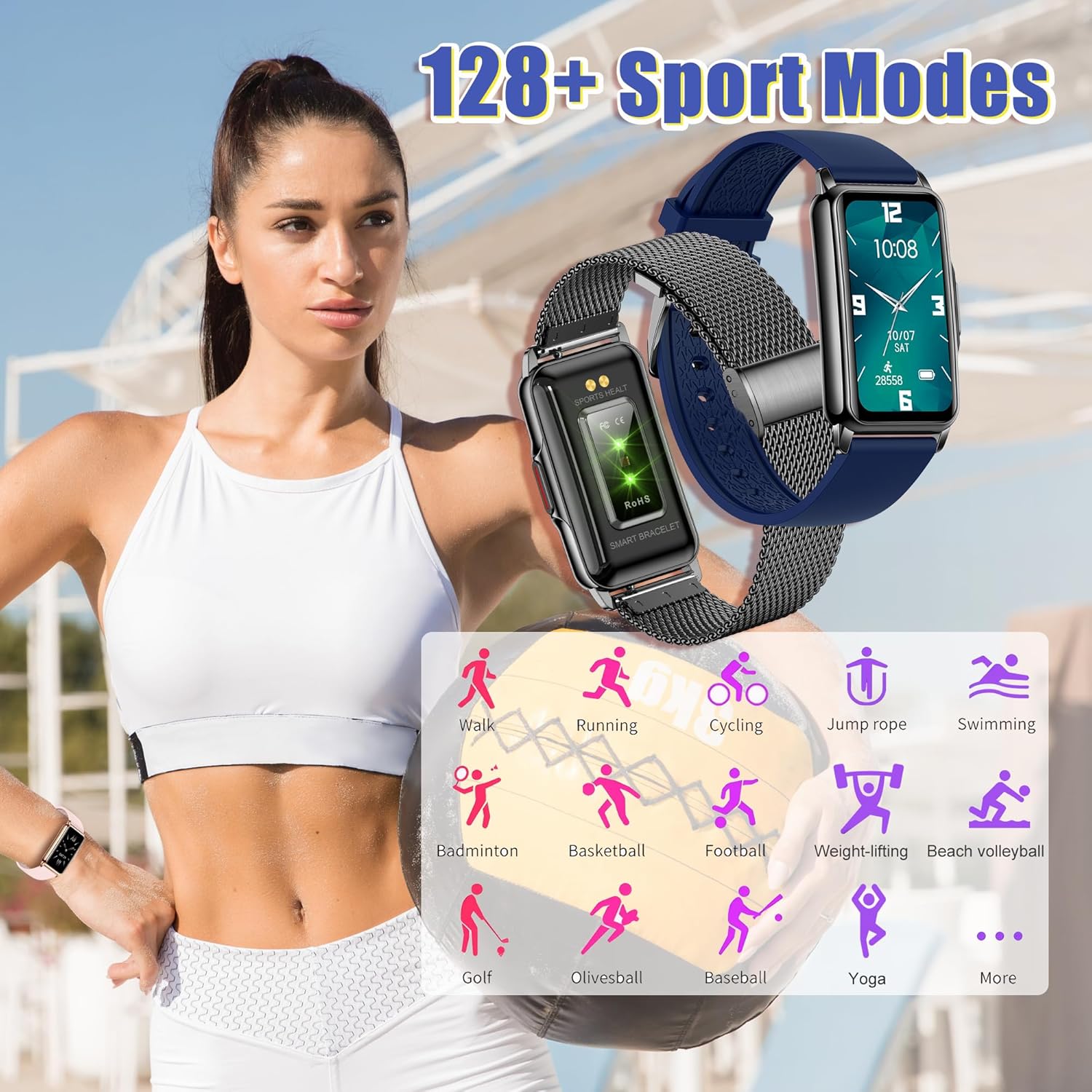 126+ Sportmodi Smartwatch Herren Damen 1,47 Zoll HD Smartwatch Fitnessuhr mit Bluetooth-Benachrichtigungen, Schrittzähler, Schlafmonitor, Herzfrequenzmesser, SpO2, IP68 Smartwatch für Android/iOS – Bild 2